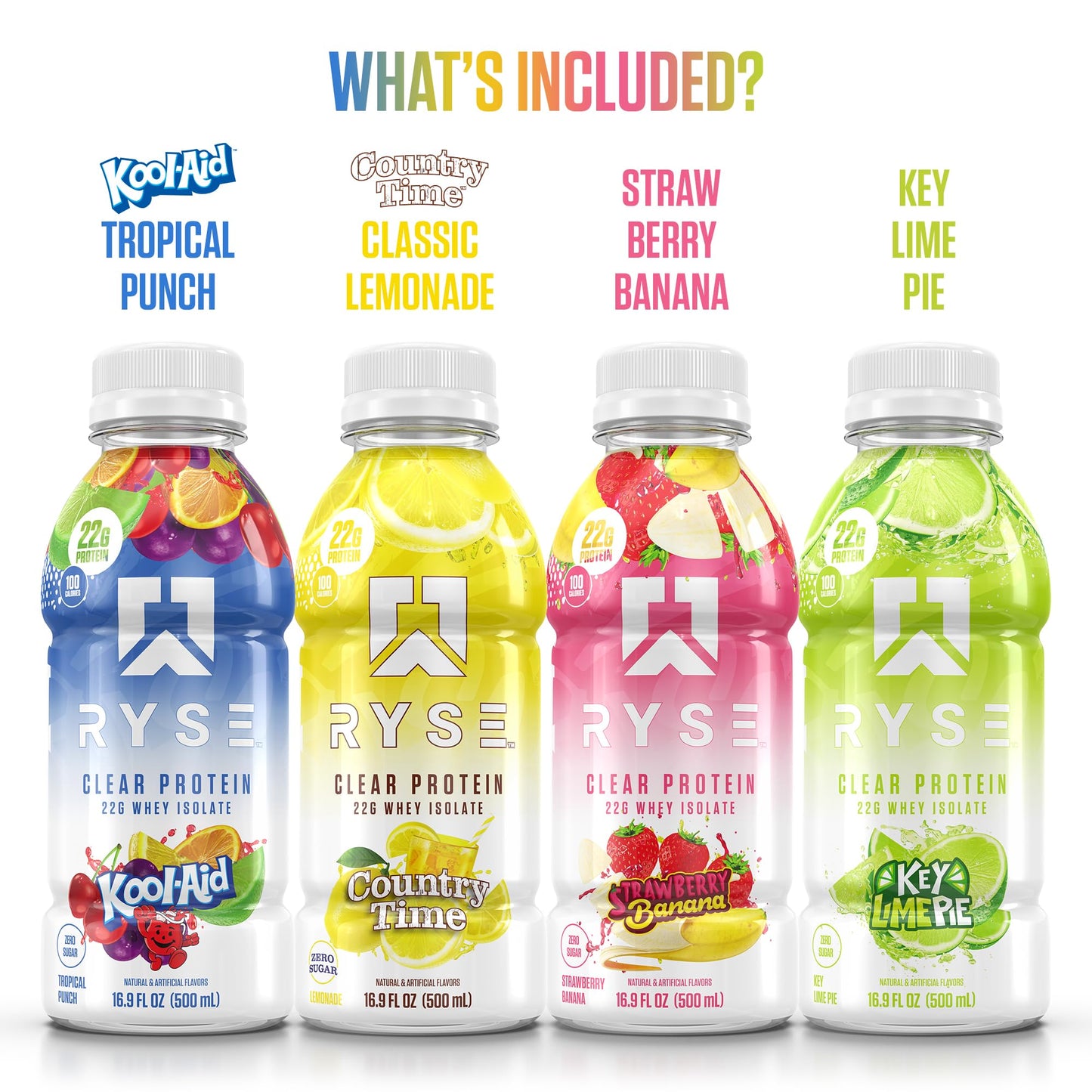 RYSE Clear Protein Drink - Variety Pack - 100 Calories, 22g Whey Isolate Protein Shake, Sugar-Free, 0g Fat & Lactose-Free - Refreshing Ready-to-Drink Beverage - 16.9 fl oz Bottles (12-Pack) - Medaid International