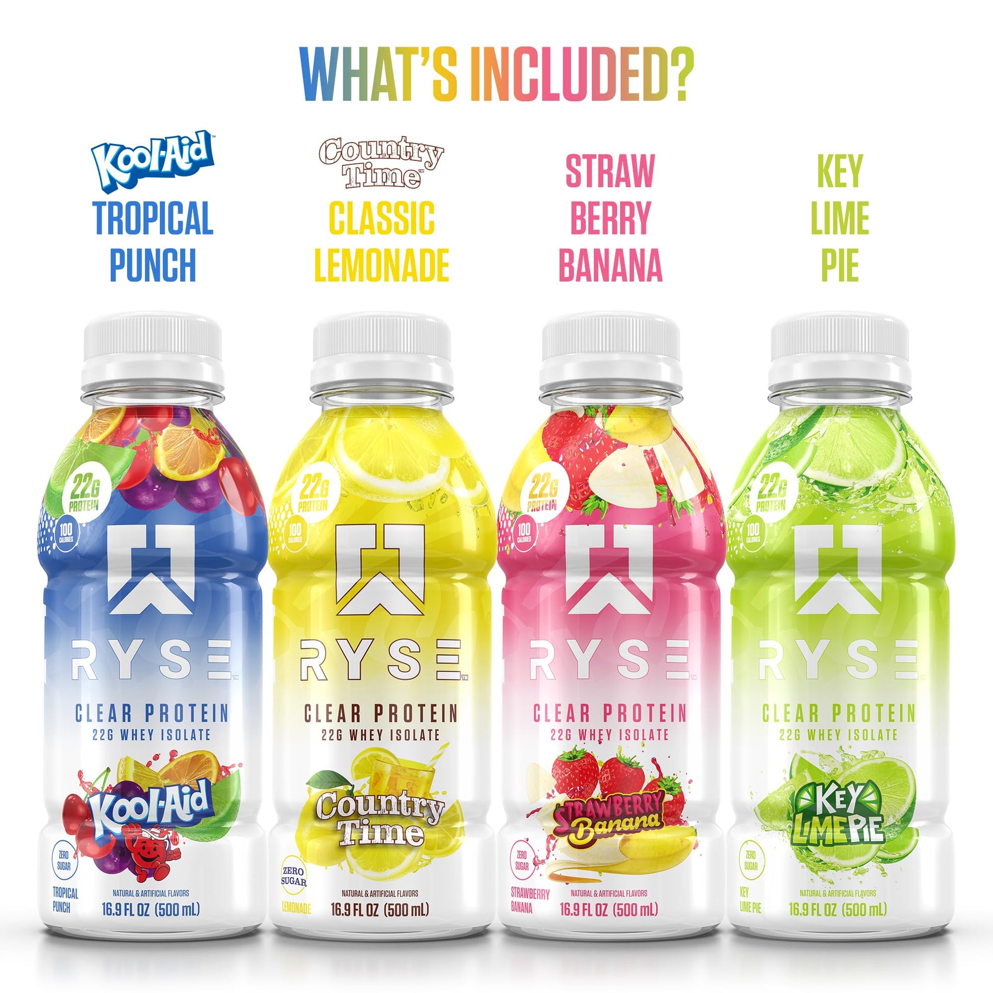 RYSE Clear Protein Drink - Variety Pack - 100 Calories, 22g Whey Isolate Protein Shake, Sugar-Free, 0g Fat & Lactose-Free - Refreshing Ready-to-Drink Beverage - 16.9 fl oz Bottles (12-Pack) - Medaid International
