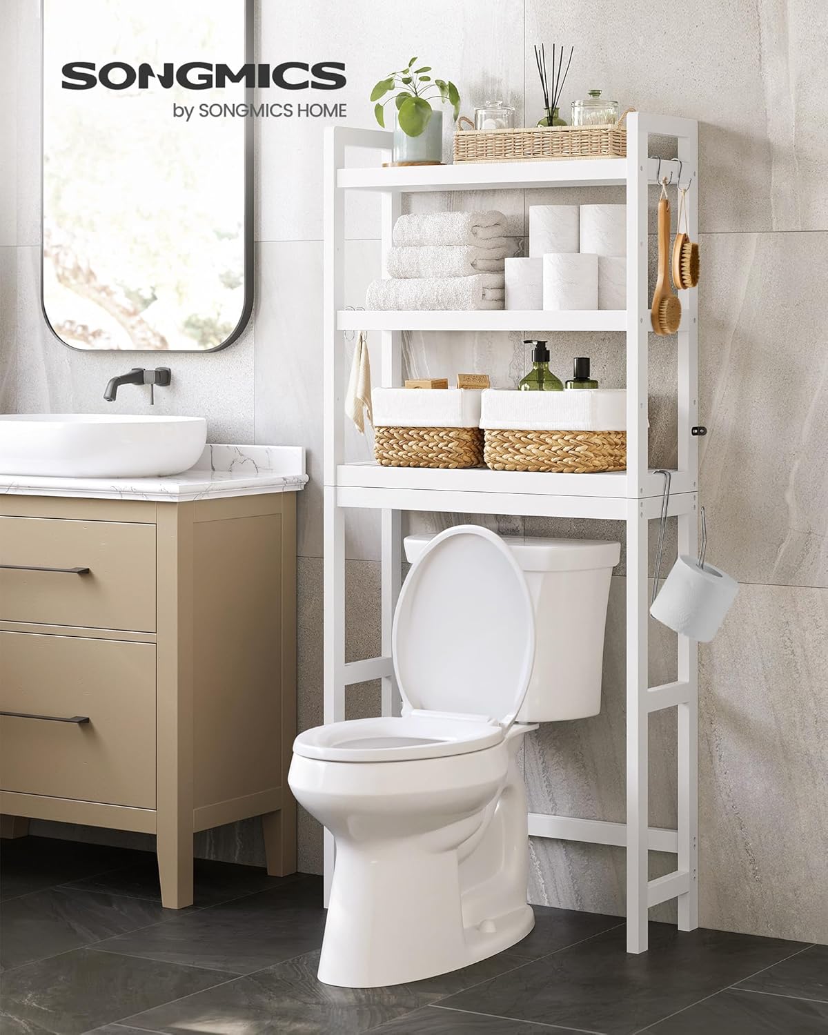 SONGMICS Over The Toilet Storage Organize BTS01WT