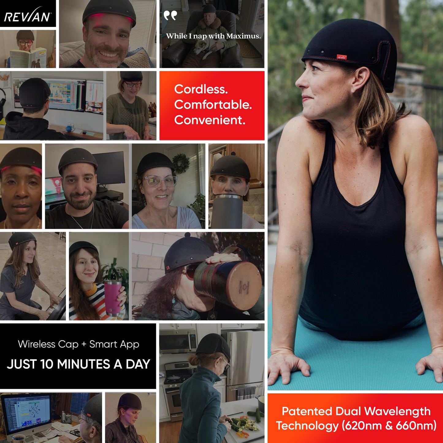 REVIAN Red Cap Hair Growth Device LED Wireless FDA Cleared Red Light Therapy for Hair Regrowth, Hair Loss Treatment for Men + Women, Thinning, Regrowth & Alopecia with Smartphone App - Medaid International