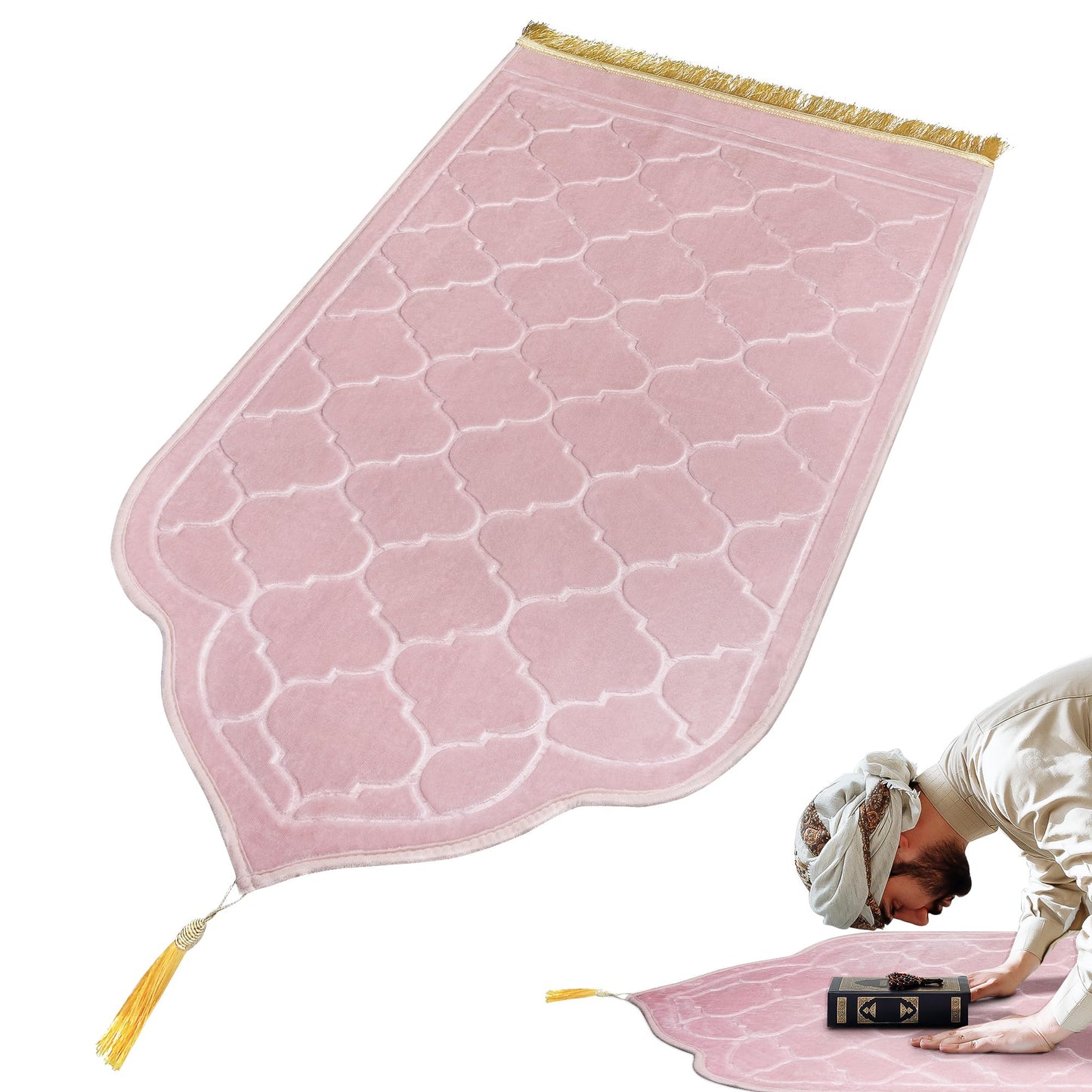 Biiange Pink Flannel Muslim Prayer Mat, Soft Foldable Salah Rug for Travel, Portable Janamaz for Men & Women - Medaid International