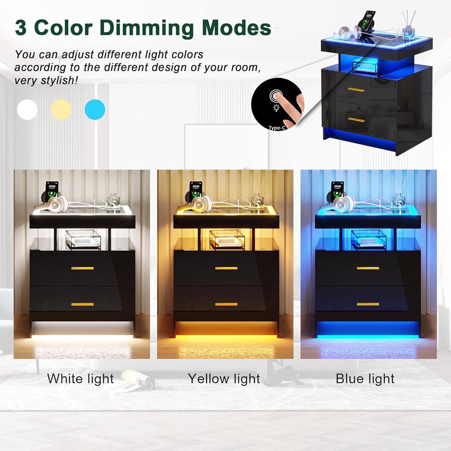 Bedside Table with Charging Station