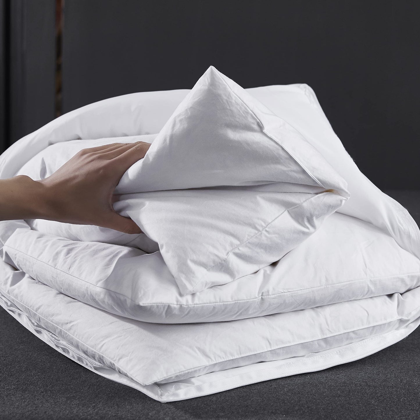 Three Geese Adjustable Layer Goose Feather Pillow,Assemblable Bed Pillow,100% Soft Cotton Cover,Good for Side and Back Stomach Sleeper,King Size,Packaging Include 1 Pillow. - Medaid International