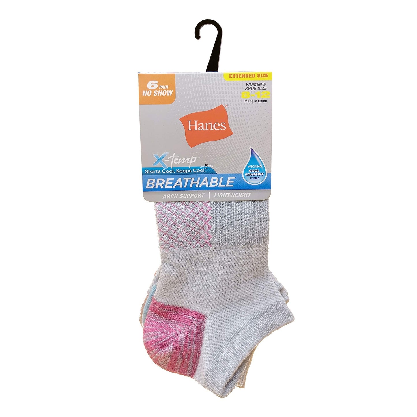Hanes Shoe Size: 5-9 Women's, Lightweight Breathable Socks, Super No Show, 6-Pack, Pink/Grey, 4B3/6 - Medaid International
