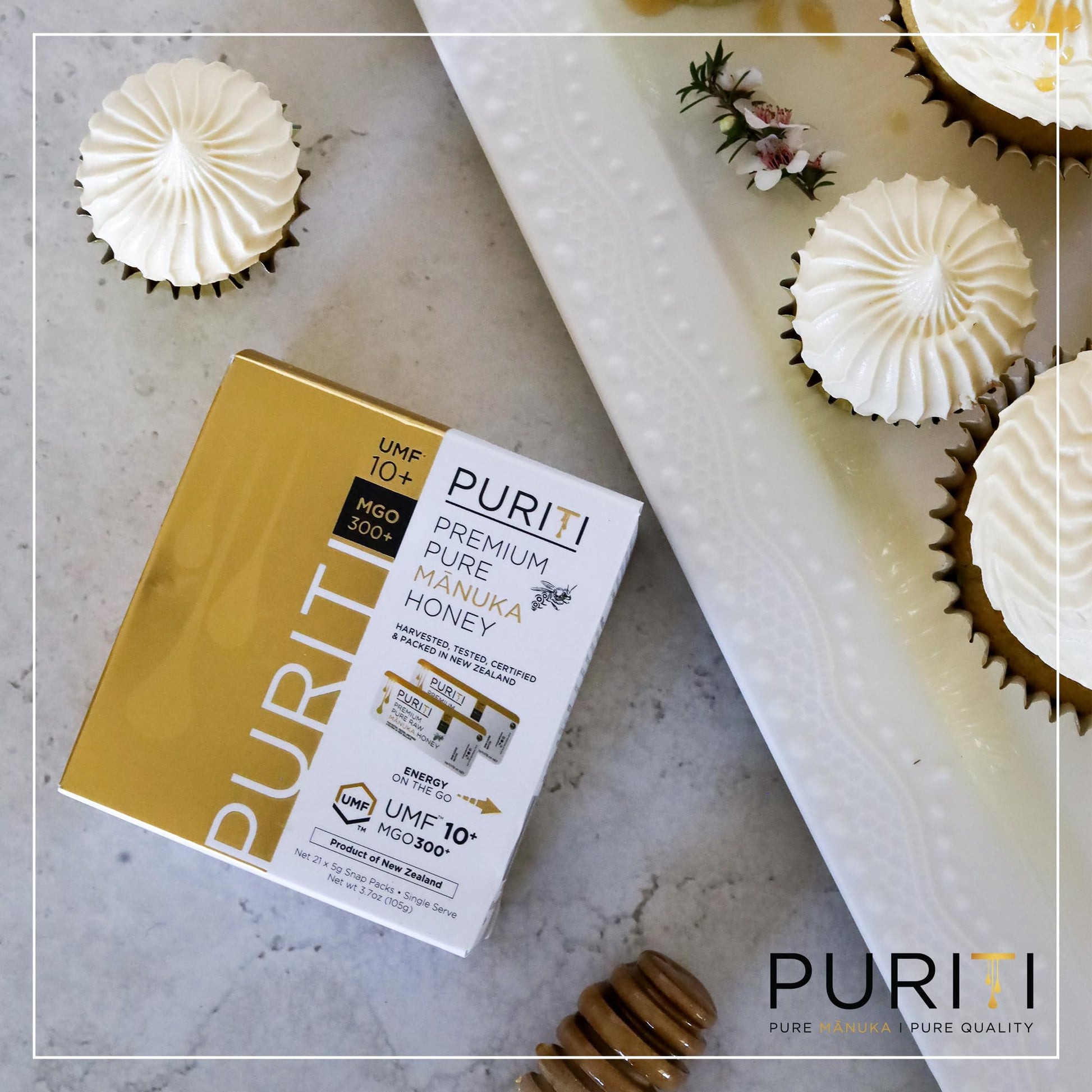 PURITI Genuine Raw Manuka Honey Snaps On The Go - UMF 10+ (MGO300+) 21 x 0.18oz Individual Snap Packets, Single Serve Honey Sticks for Tea, Travel & Snacks, Certified, Authentic Made in New Zealand - Medaid International