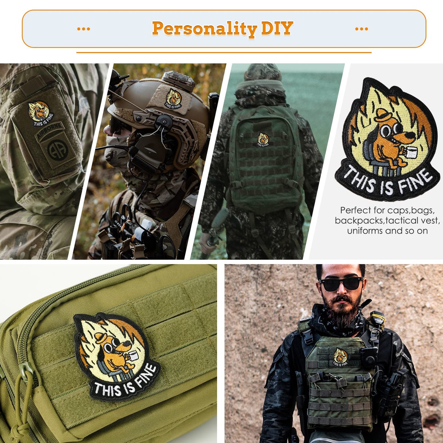XMJY This is Fine Dog Patch, 1 Pcs Funny Meme Embroidered Patches, Tactical Military Morale Patch with Hook Fastener Backing, Cute Applique Accessories for Backpacks, Vests, Jackets, Jeans, Hats - Medaid International