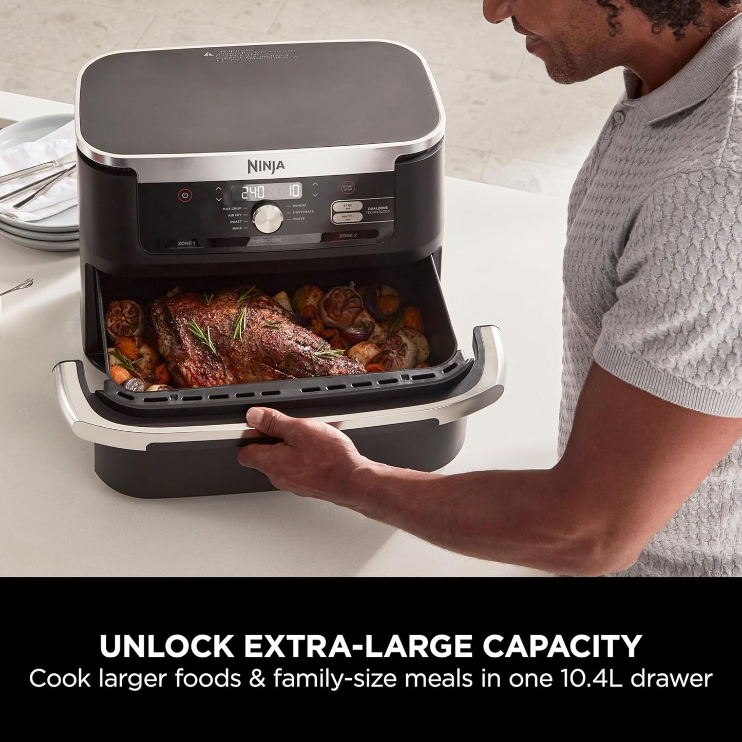 Ninja Foodi FlexDrawer Air Fryer, Dual Zone with Removable Divider, Large 10.4L Drawer, 7-in-1, Air-Fryer Uses No Oil, Air Fry, Roast, Bake, Max Crisp, Non-Stick Dishwasher Safe Parts, Black AF500ME - Medaid International