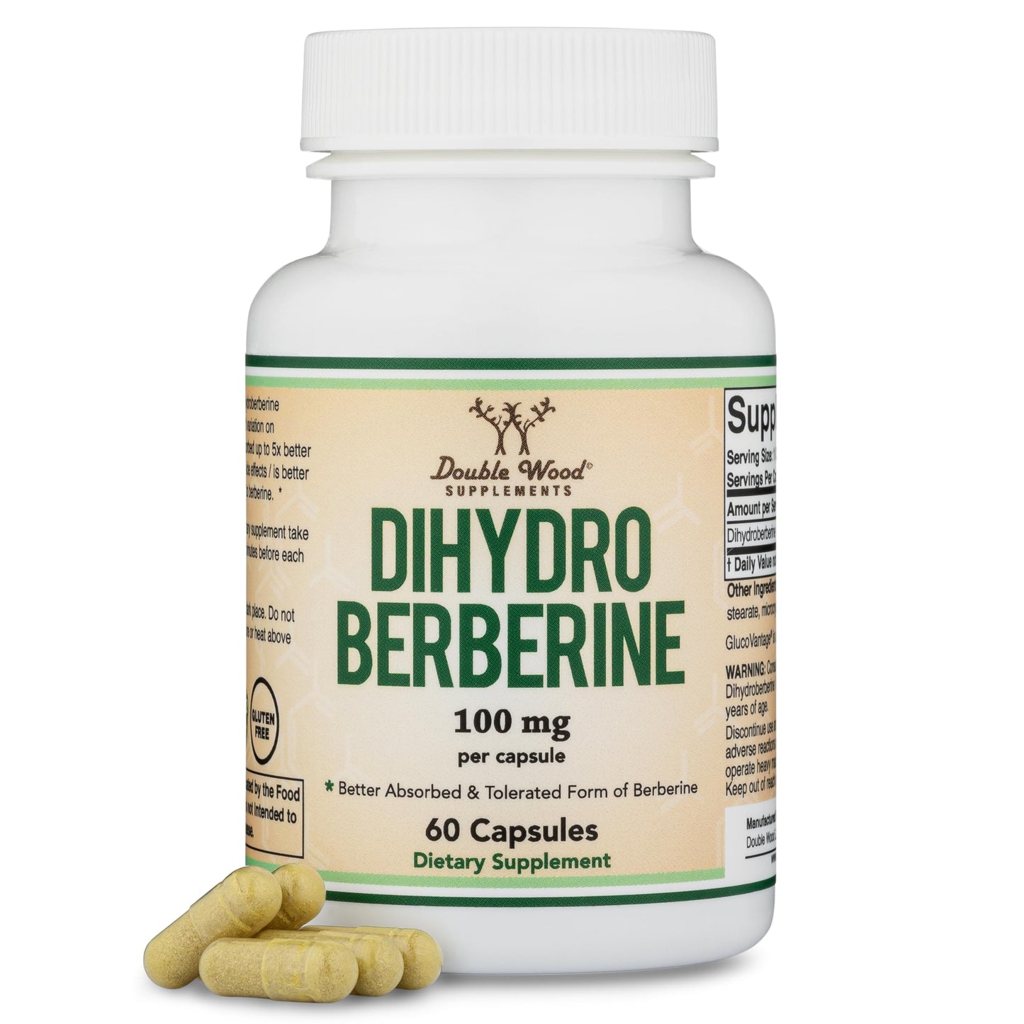 Dihydroberberine Supplement 100mg, 60 Capsules (Patented GlucoVantage Super Berberine, May be 5X More Effective Than Berberine with Less Side Effects) Third Party Tested, Vegan Safe by Double Wood - Medaid International