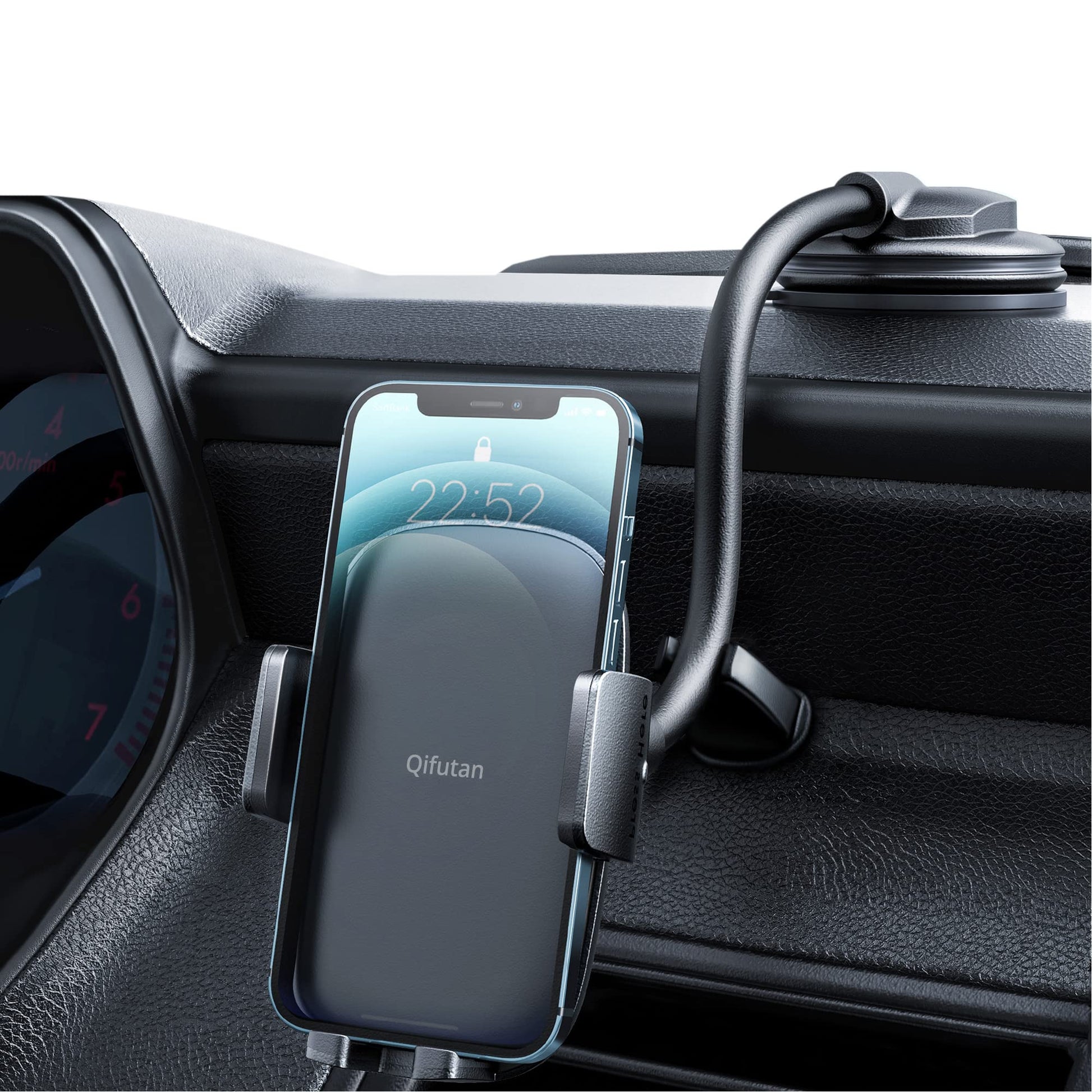 Qifutan Cell Phone Holder for Car Phone Mount Long Arm Dashboard Windshield Car Phone Holder Anti-Shake Stabilizer Phone Car Holder Compatible with All Phone Android Smartphone, Black - Medaid International