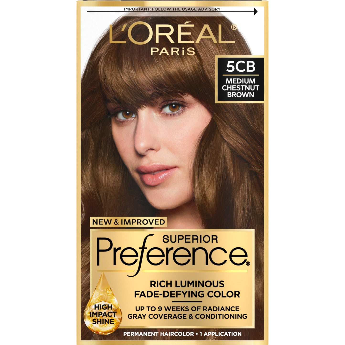 L'Oreal Paris Superior Preference Fade-Defying + Shine Permanent Hair Color, 5CB Medium Chestnut Brown, Pack of 1, Hair Dye - Medaid International