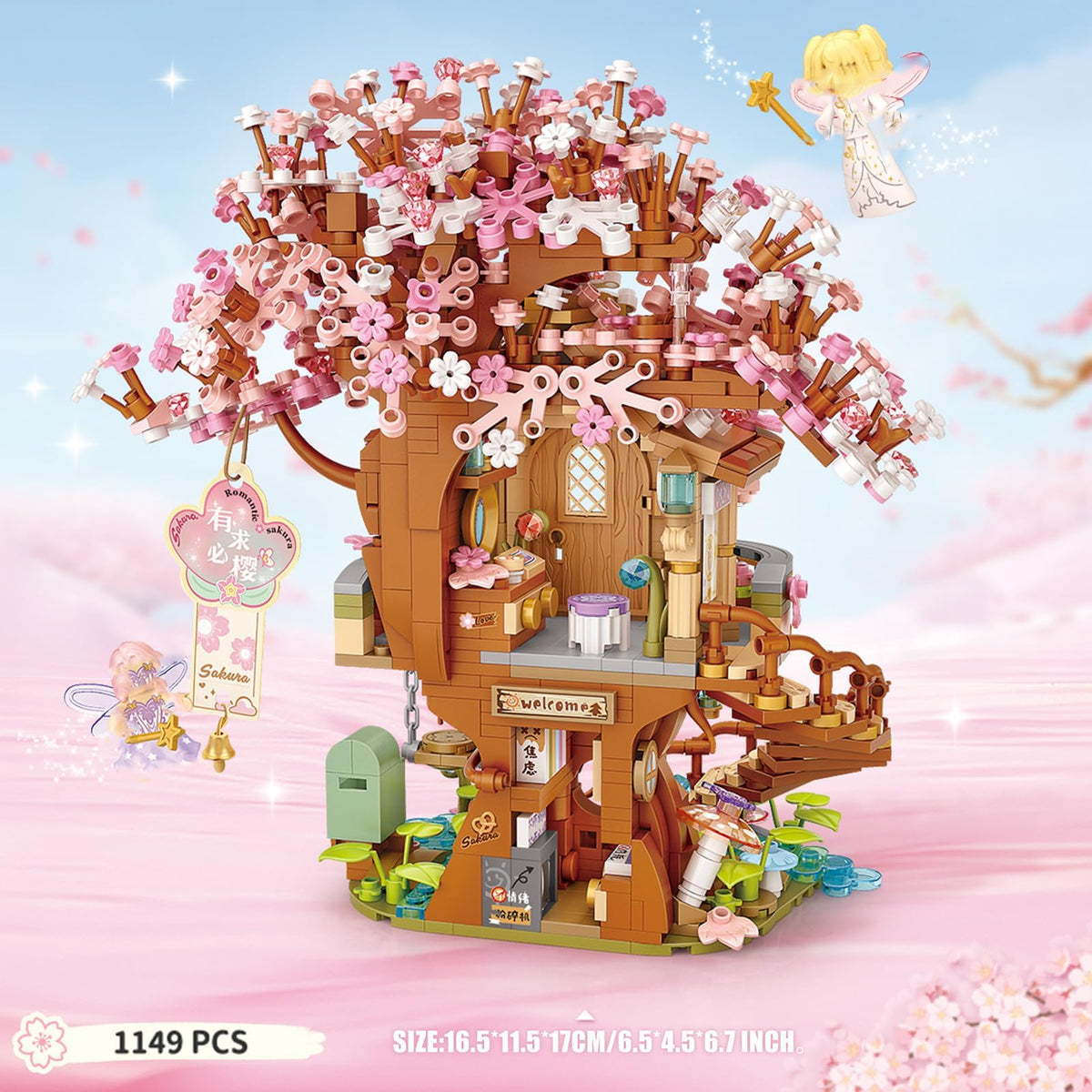 KASTWAVE Cherry Blossom Bonsai Tree Building Set, Flowers Tree House Model Sets for Adults, 1149Pcs Micro Bricks Collectible Creative Gifts for Adults Girls Boys 14+