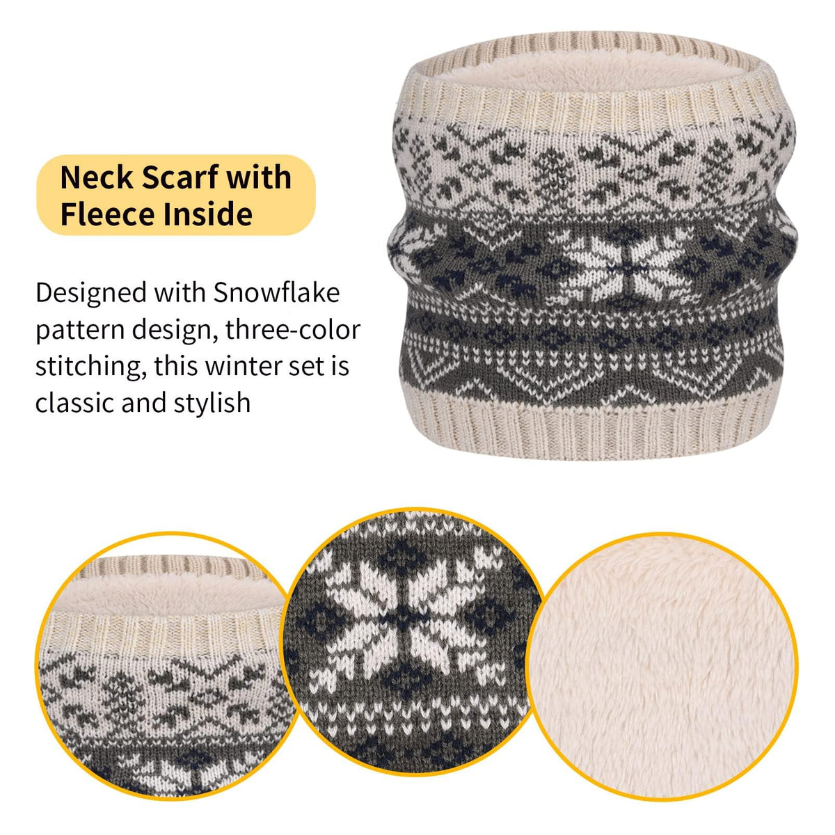 Kids Warm Beanie Hat Scarf Gloves Set 3 in 1 Thermal Knit Hat Scarf Gloves Set Winter Accessories Sets Snood Scarf Gloves Set with Double Layer Fleece Lining Boys Girls