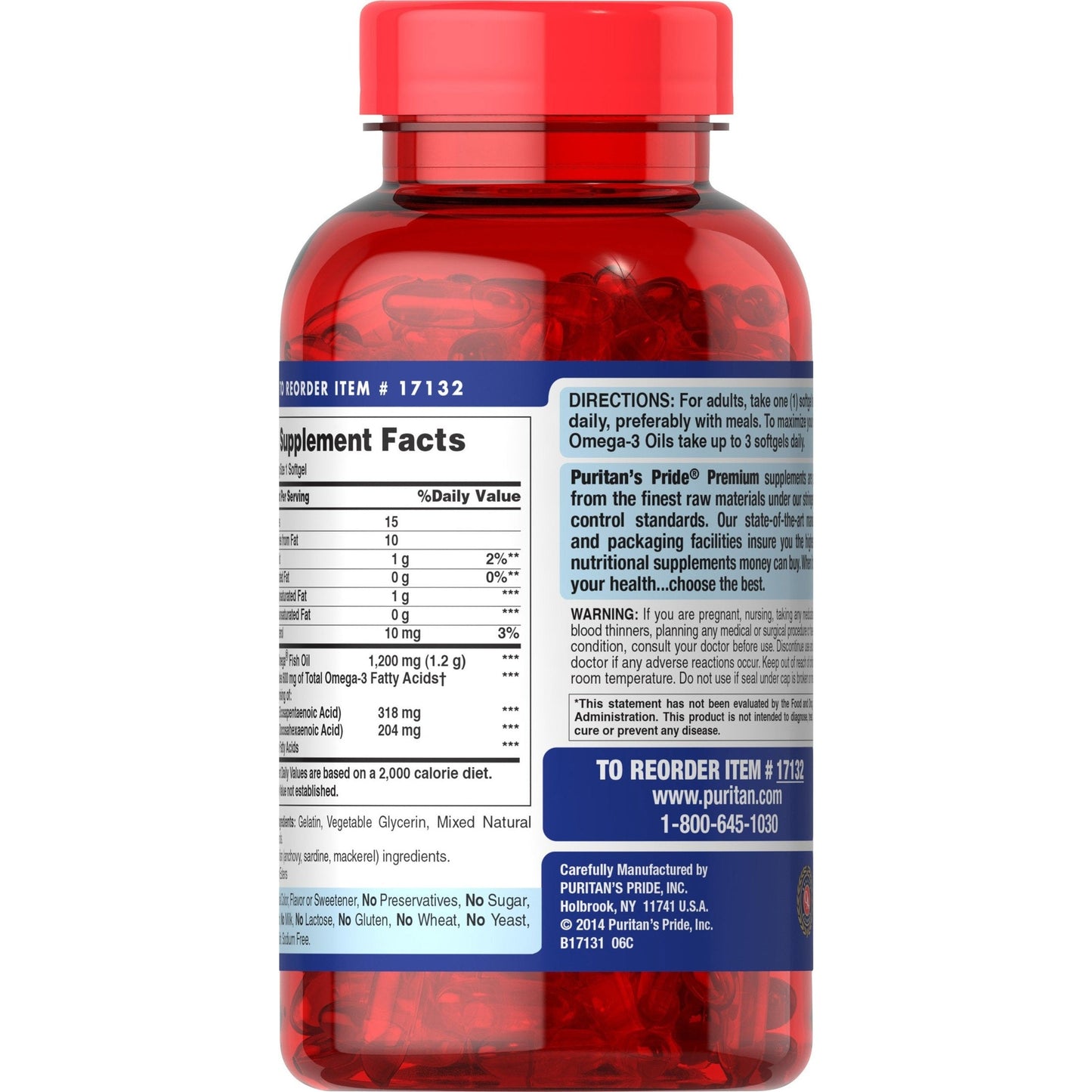 Puritan's Pride Omega-3 Fish Oil 1200 Mg, 180 Count - Medaid International