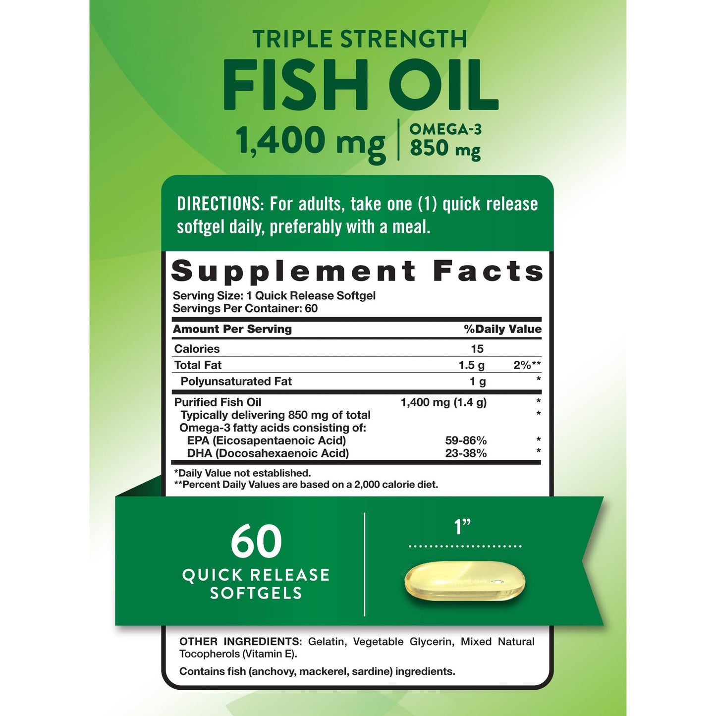 Nature's Truth Triple Strength Fish Oil Softgels | 1400 mg | 60 Count | Active Omega 3 | Non-GMO & Gluten Free Supplement - Medaid International