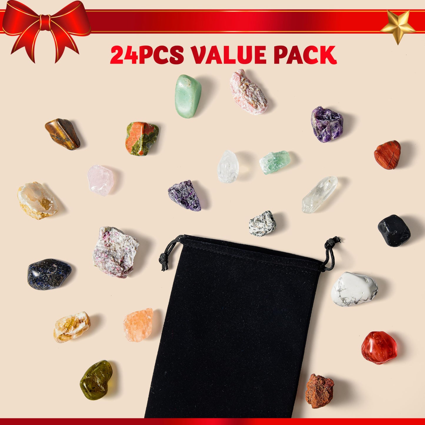 JOYIN 2025 Christmas Advent Calendar Gemstones, 24 Days Christmas Countdown Calendar, Rock Collection Gemstones for Kids, Xmas Party Favors Supplies, Classroom Prizes, Fun Gifts - Medaid International