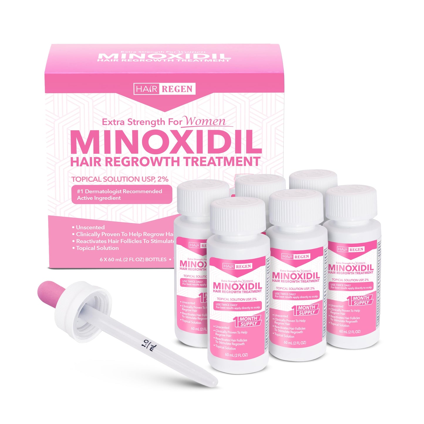 Hair-Regen Advanced 2% Minoxidil For Women, Hair Regrowth Treatment for Thinning Hair, Hair Loss for Women,6 Month Supply, Minoxidil Topical Solution for Thicker Fuller Hair - Medaid International