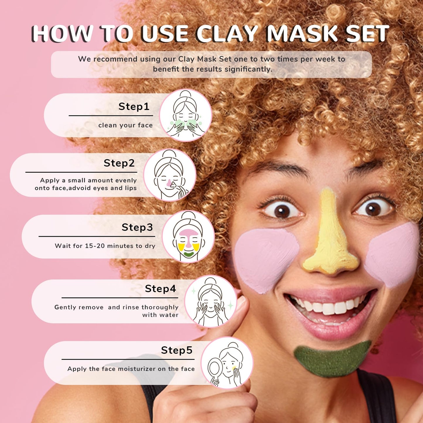 ANAI RUI 3 Pack Pore Purity Cleansing Clay Mask Set Absorbs Excess Oil,Turmeric Vitamin C Clay Mask -Rose Facial Mask -Avocado Green Tea Mud Mask,Facial Mask Skincare for Deep Cleansing 2.5 oz each - Medaid International