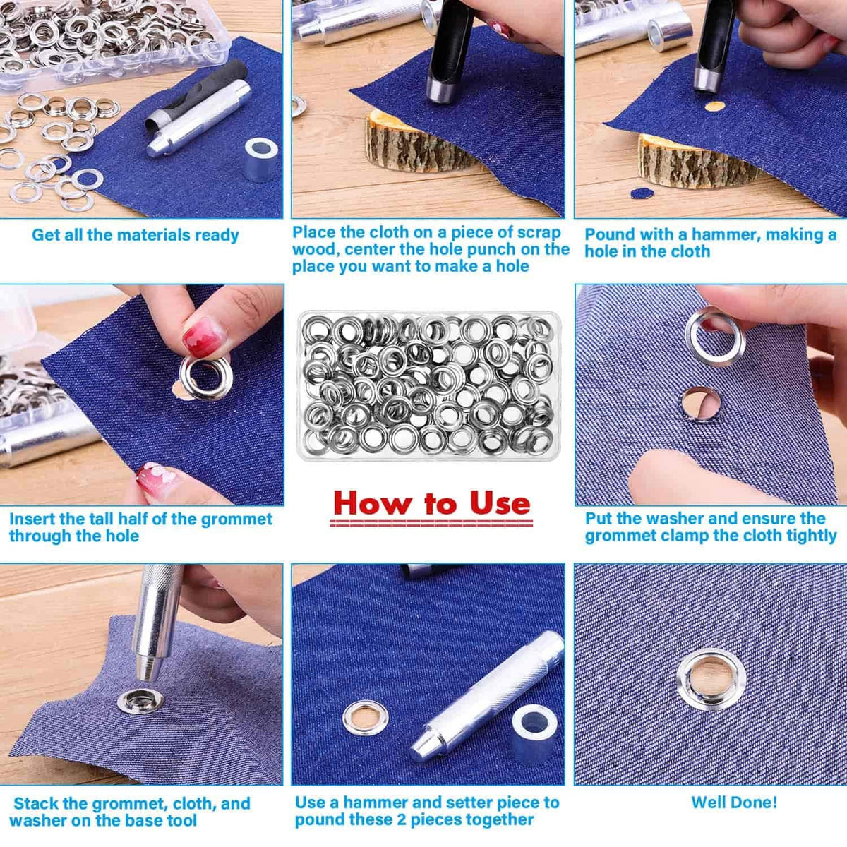 KASTWAVE 120 Sets Grommet Tool Kit 1/2 Inch, Grommet Eyelets Kit with Setting Tools and Storage Box, Suitable for Leather, Belt, Shoes, Crafts, Fabric, Tarps, Curtains