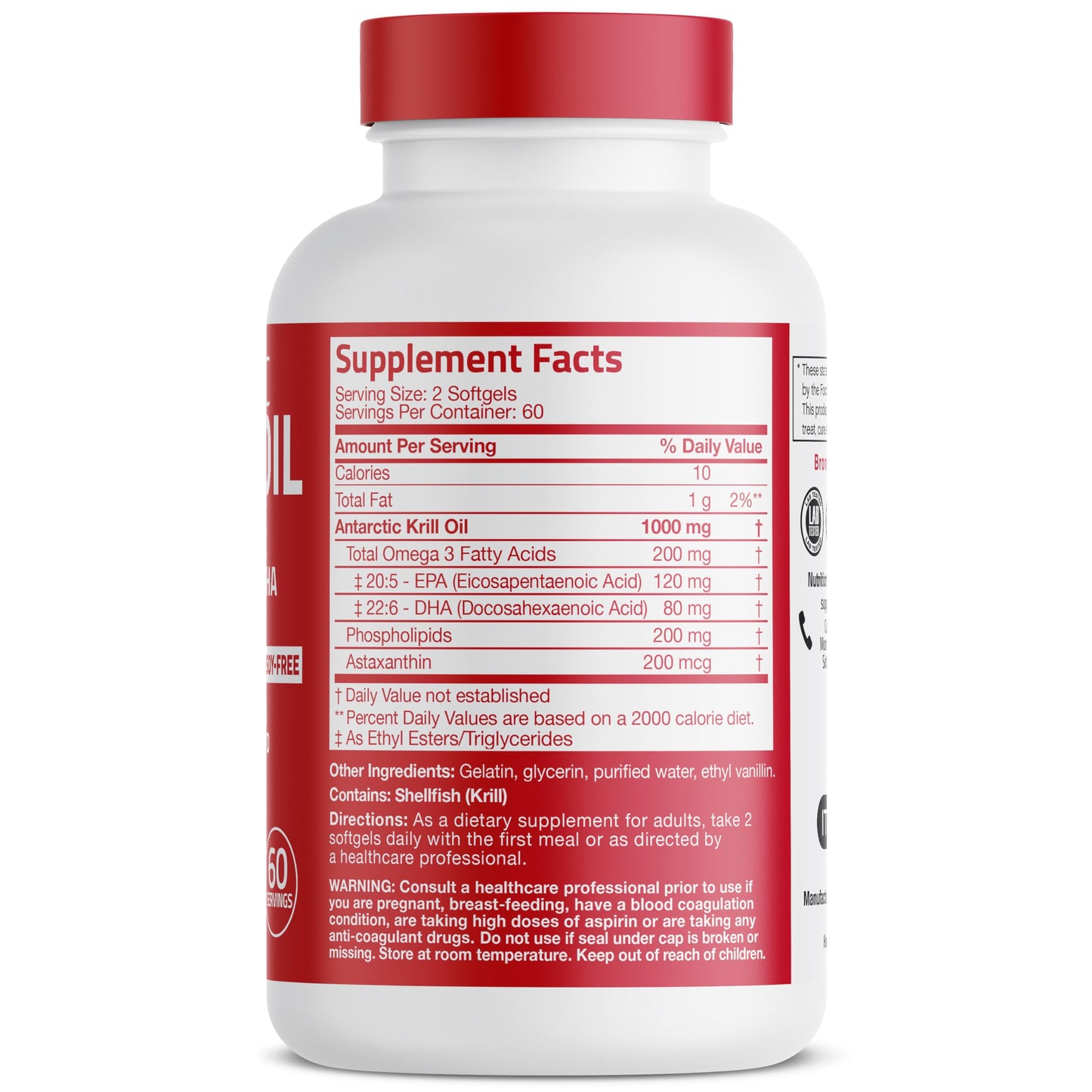 Bronson Antarctic Krill Oil 1000 mg with Omega-3s EPA, DHA, Astaxanthin and Phospholipids 120 Softgels - Medaid International