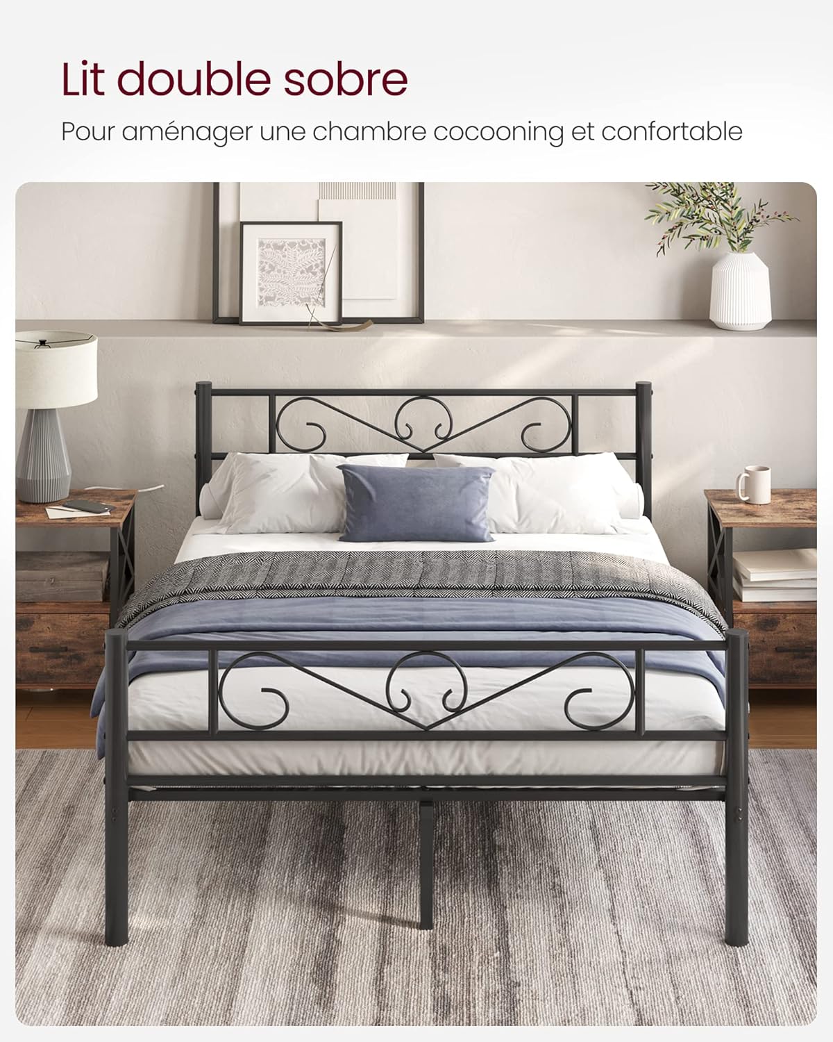 VASAGLE Bed with Metal Base RMB063B01