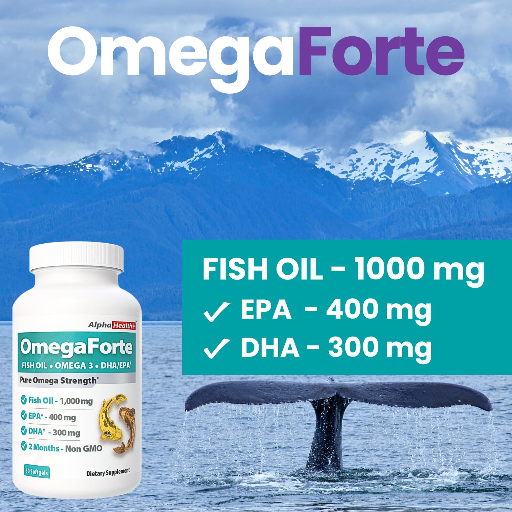OmegaForte Naturals Omega-3 Fish Oil Supplement – 1000mg Fish Oil, 400mg EPA & 300mg DHA – Burpless Softgels: Heart, Brain, Joint, Eye & Immune Health – High Potency Omega 3 for Men & Women – 60 caps - Medaid International