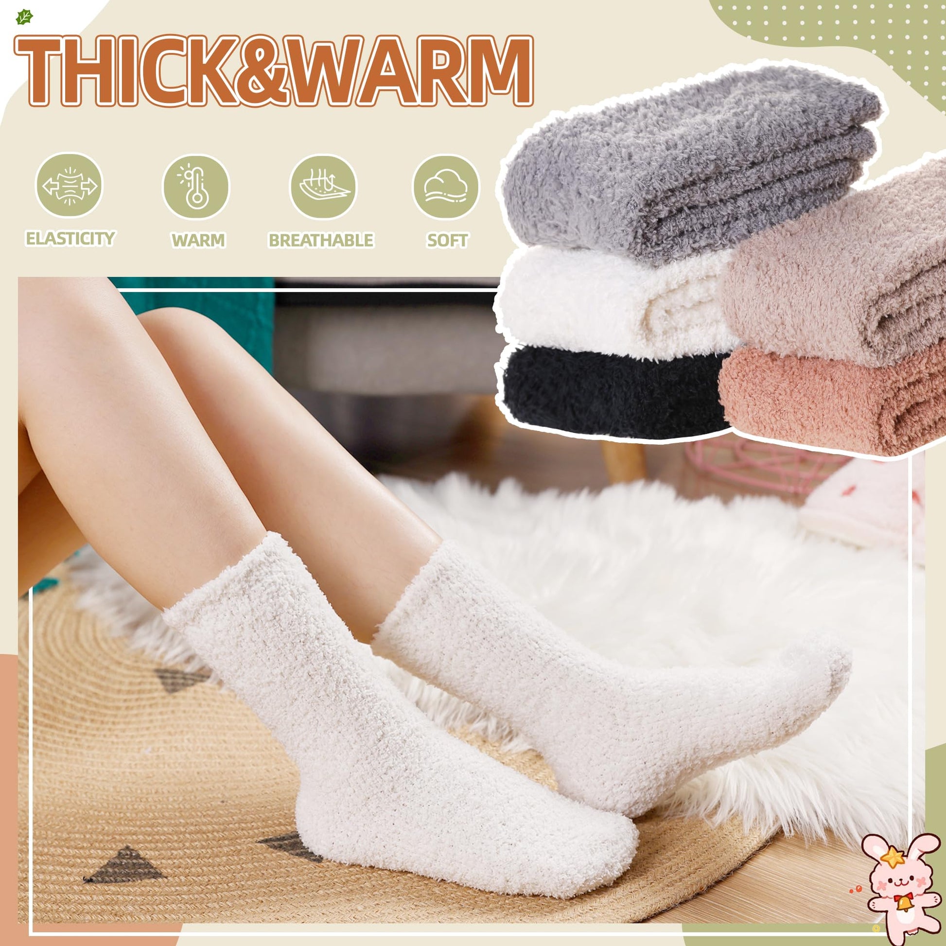 Velice Womens Fuzzy Socks Soft Cozy Fluffy Slipper Winter Warm Plush Sleeping Christmas Socks(Black/Grey) - Medaid International