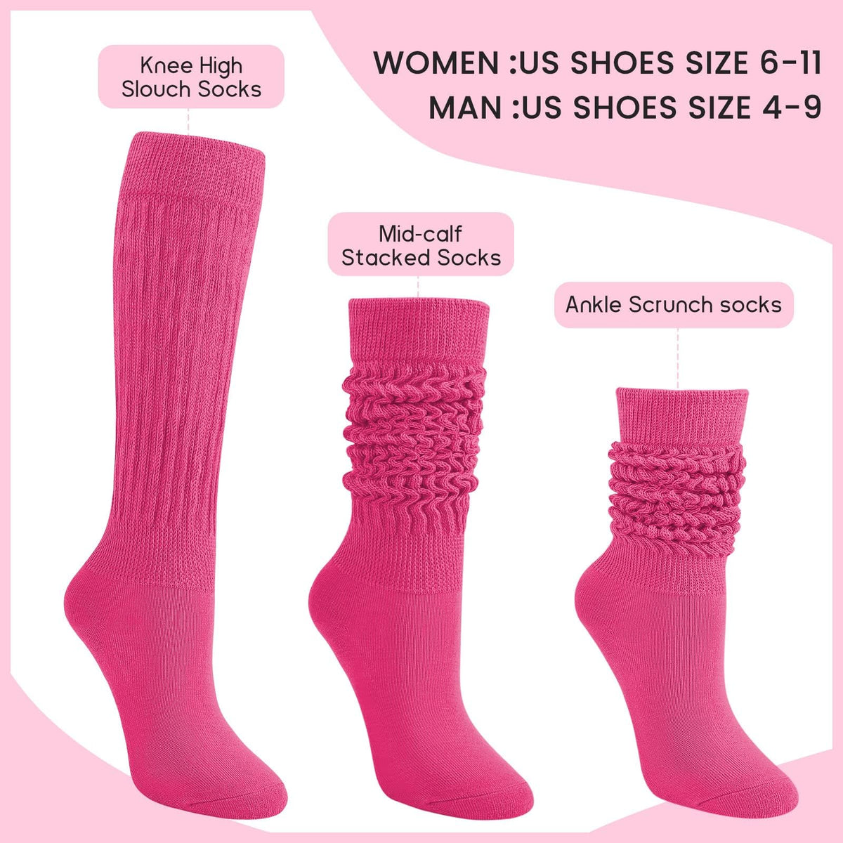 Slouch Socks Women Knee High Scrunch Socks for Women Pack of 3