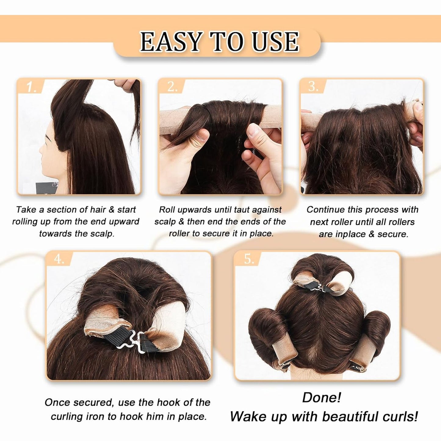 Heatless Hair Curler Overnight Curls Blowout Rods Headband No Heat Curlers to Sleep in Large Rods Hair Rollers Blowout Look for Short Hair Styling Tools Silk Hair Wrap Curling Set (Black, Regular) - 4 pcs - Medaid International