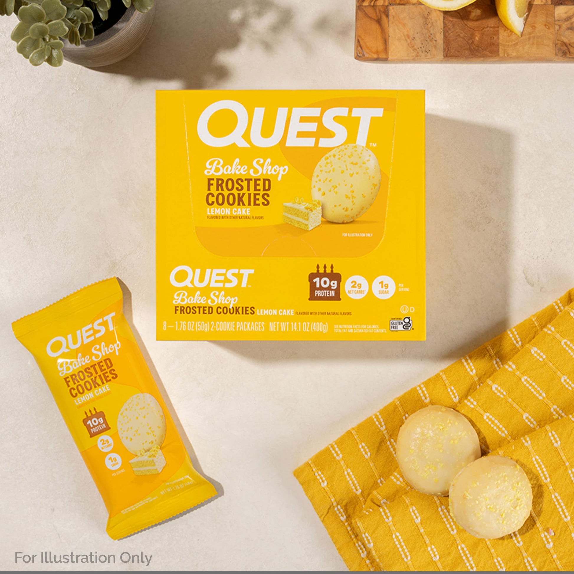 Quest Nutrition Frosted Protein Cookies Twin Pack, Lemon Cake, 1g Sugar, 10g Protein, 1g Net Carbs, Gluten Free, 16 Cookies - Medaid International
