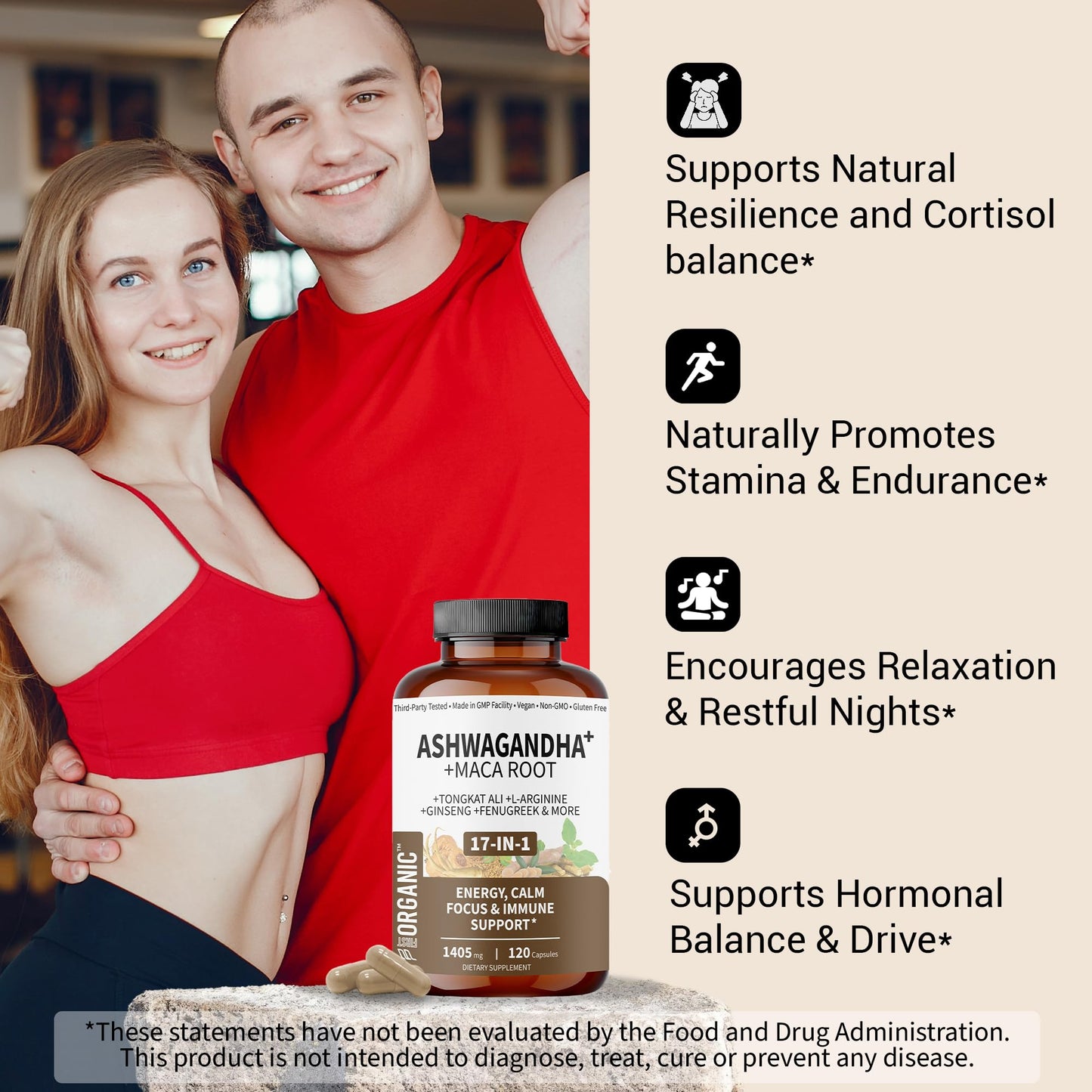 Premium Ashwagandha + Maca Root Complex | 17-in-1 Science-Backed Formula | Stress, Energy & Focus Support | Non-GMO, Gluten Free, Vegan, Natural Herbs & Nutrients | 120 Capsules - Medaid International