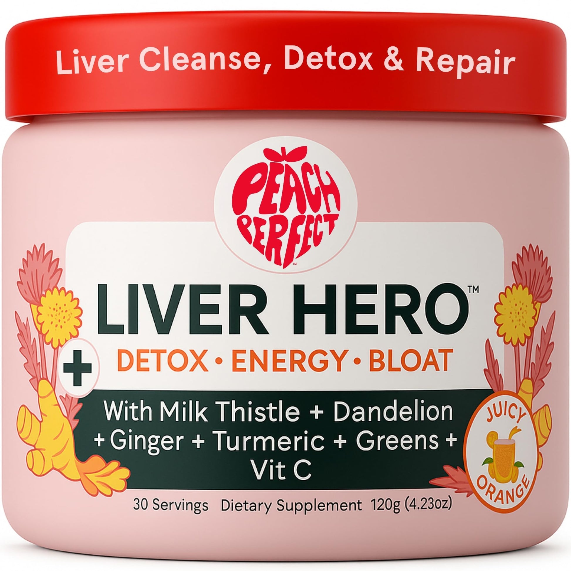 Peach Perfect Liver Hero – Premium Liver Detox and Bloat Support Powder for Women | Milk Thistle, Dandelion, Turmeric, Ginger, Chlorophyll and Vitamin C | Daily Energy, Digestion and Skin Clarity | Juicy Orange Flavor – 30 Servings - Medaid International