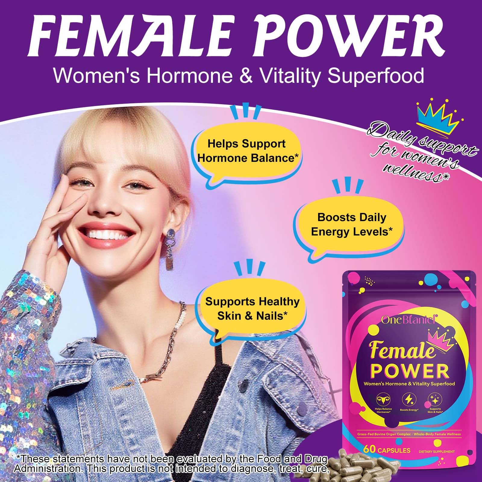 Beef Organ Supplement for Women with Beef Liver, Kidney, Heart and Uterus Tissue, Supports Women's Overall Wellness, Hormone Balance, Energy, Skin Health, 100% Grass Fed, Non-GMO, 60 Capsules - Medaid International