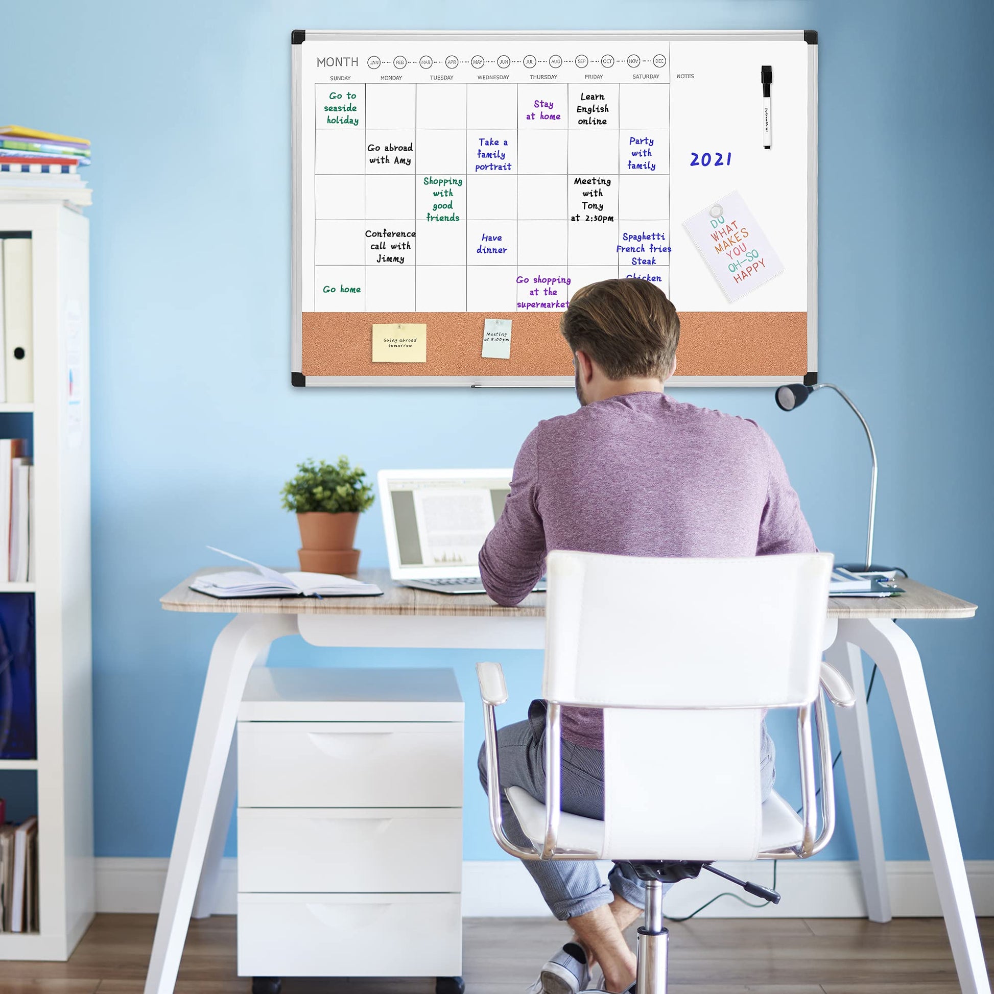 Amazon Basics 24" x 36" Monthly Whiteboard Calendar with Cork Board, Wall Mounted, Easy to Install, Silver Aluminum Frame - Medaid International