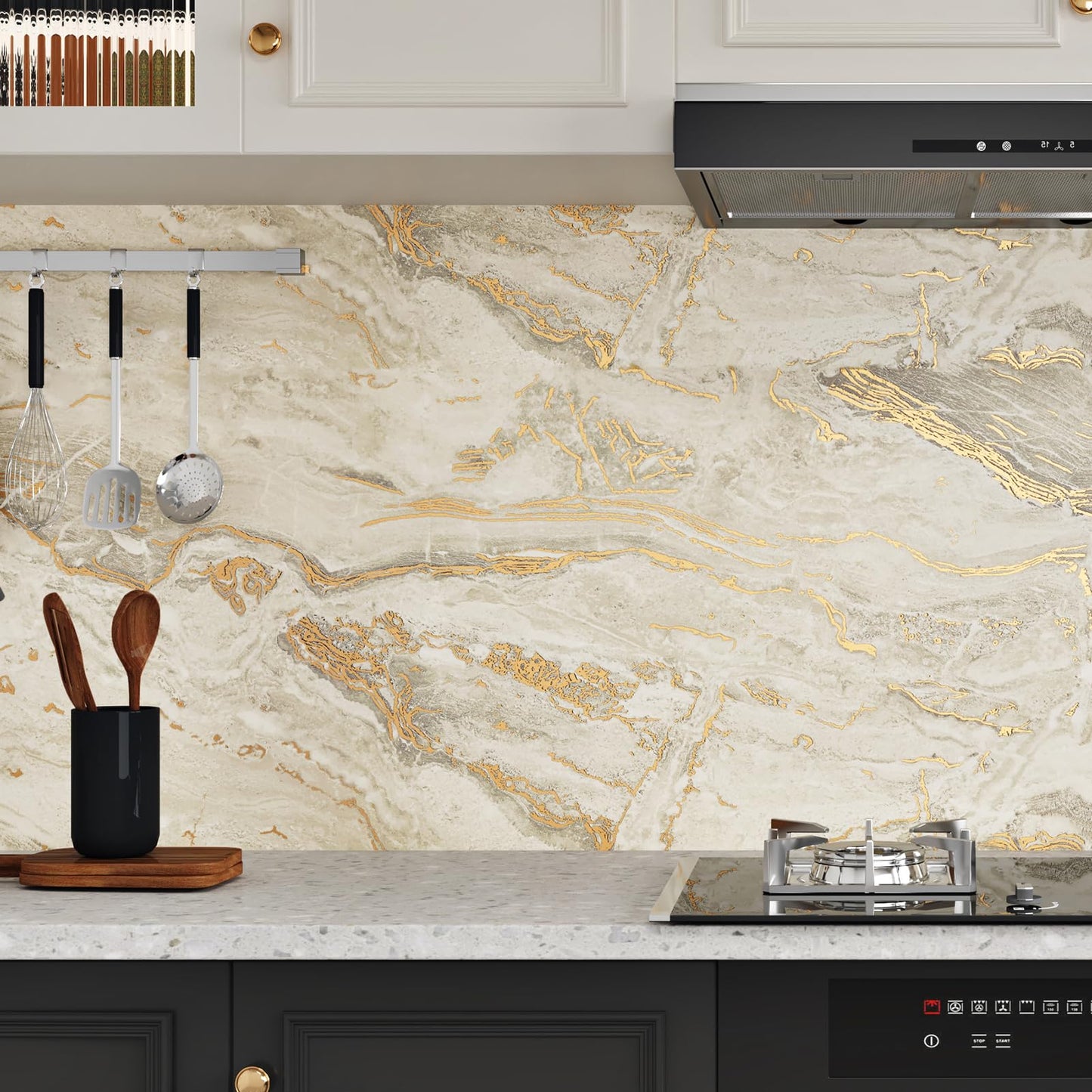WESTICK Matte Beige/Gold Marble Conatct Paper for Countertops Waterproof Granite Contact Paper Self Adhesive Removable Golden Marble Peel and Stick Wallpaper for Tables Counter Cabinets 15.8" x 80" - Medaid International