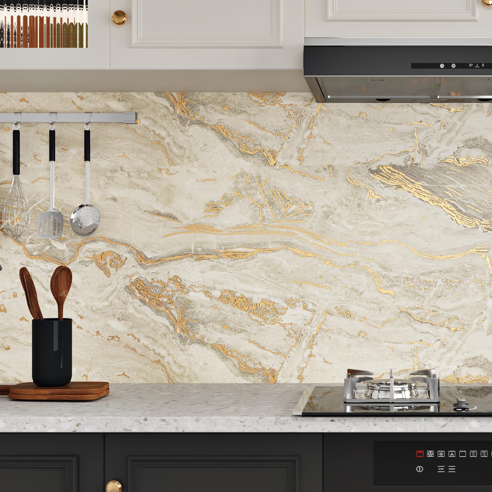 WESTICK Matte Beige/Gold Marble Conatct Paper for Countertops Waterproof Granite Contact Paper Self Adhesive Removable Golden Marble Peel and Stick Wallpaper for Tables Counter Cabinets 15.8" x 80" - Medaid International