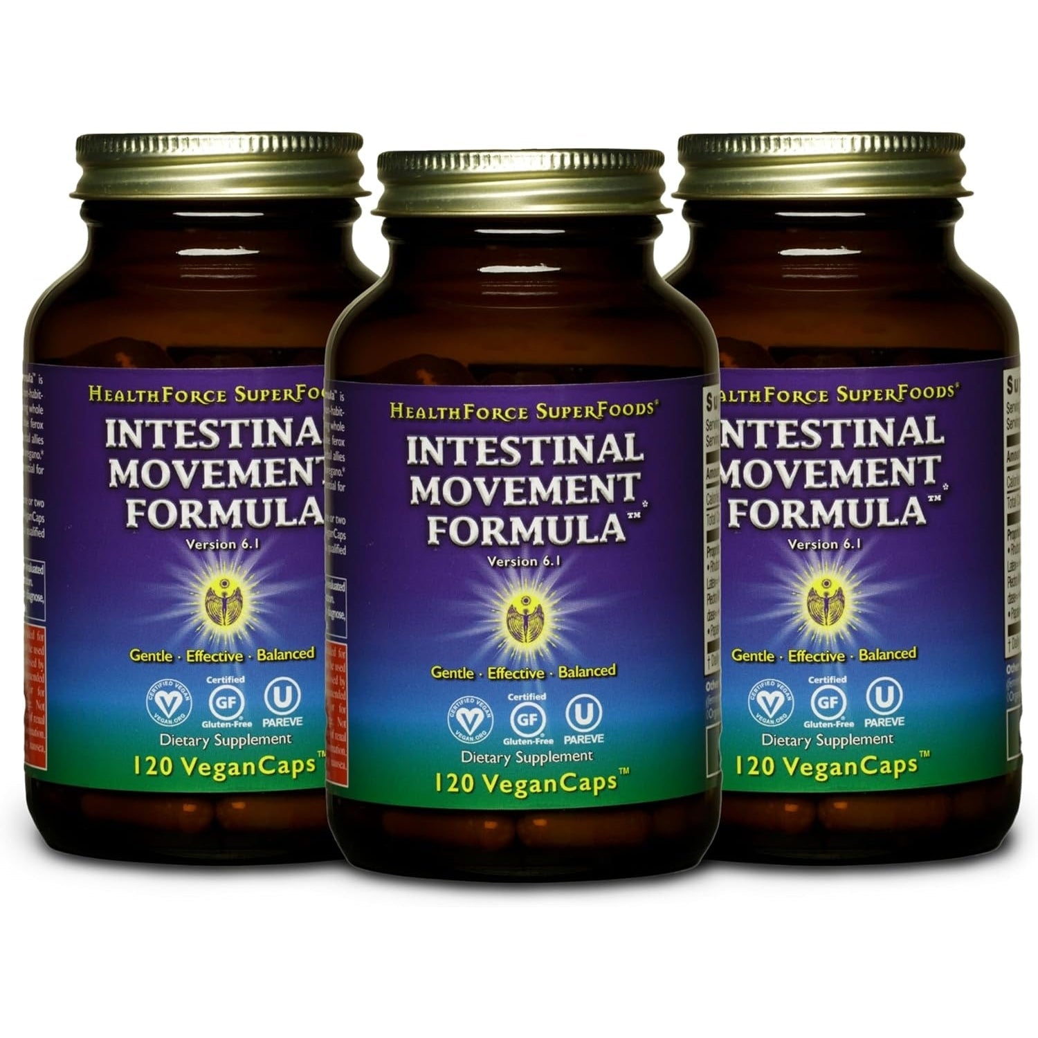 HEALTHFORCE SUPERFOODS Intestinal Movement Formula - Natural Laxative Supports Bowel Regularity - All-Natural Digestion Supplement to Support Constipation - Gluten-Free & Vegan - 120 Capsules - Medaid
