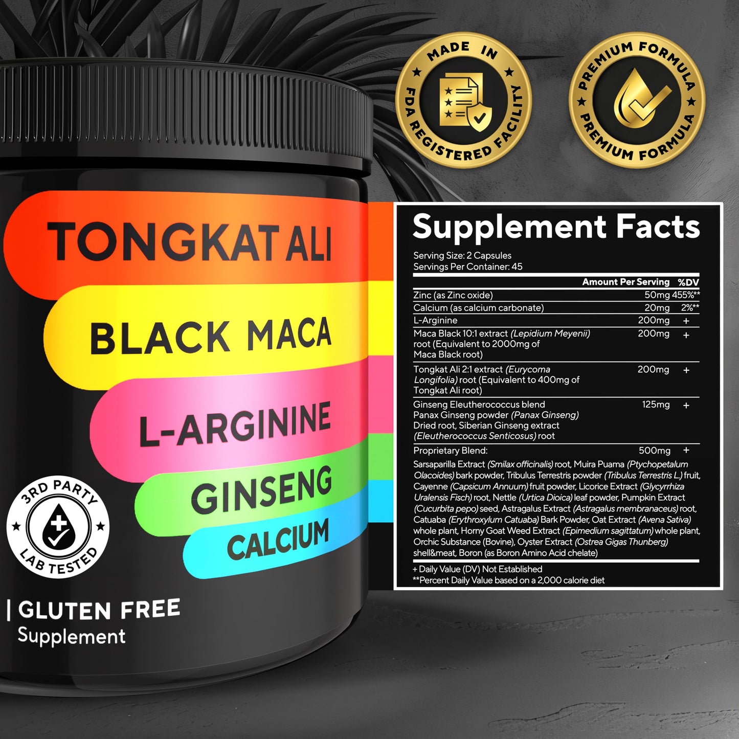 VitaUp Tongkat Ali for Men 20 in 1 with Astragalus - USA Made Mens Supplement Complex with Black Maca Root, L-Arginine, Ginseng, Calcium, Astragalus for Normal Strength & Endurance Support - 90 Caps - Medaid International