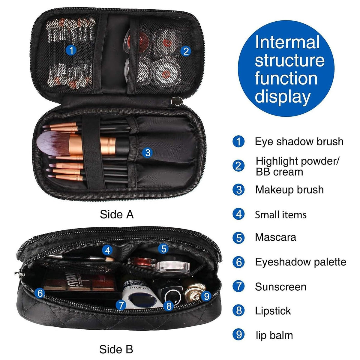 TERRIFI Makeup Bag Small Travel Cosmetic Bag for Women Girls Pouch Bag Makeup Brush Bags Travel Kit Organizer Gifts Purse Toiletry Bag, Black