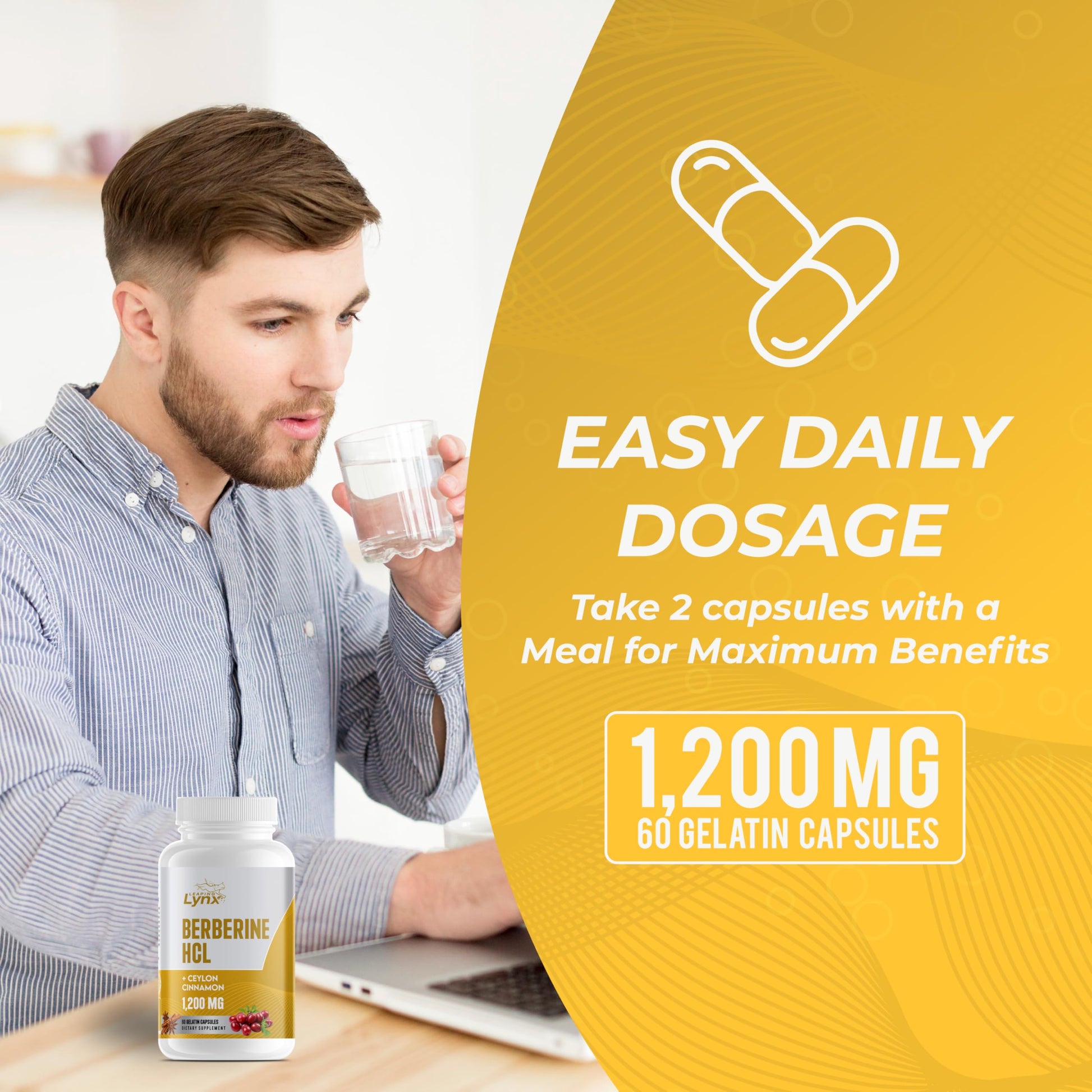Leaping Lynx Berberine HCl 1200 mg – Premium Herbal Supplement for Metabolic, Digestive & Heart Health Support | High-Absorption Berberine Capsules – Vegan, Non-GMO - Medaid International