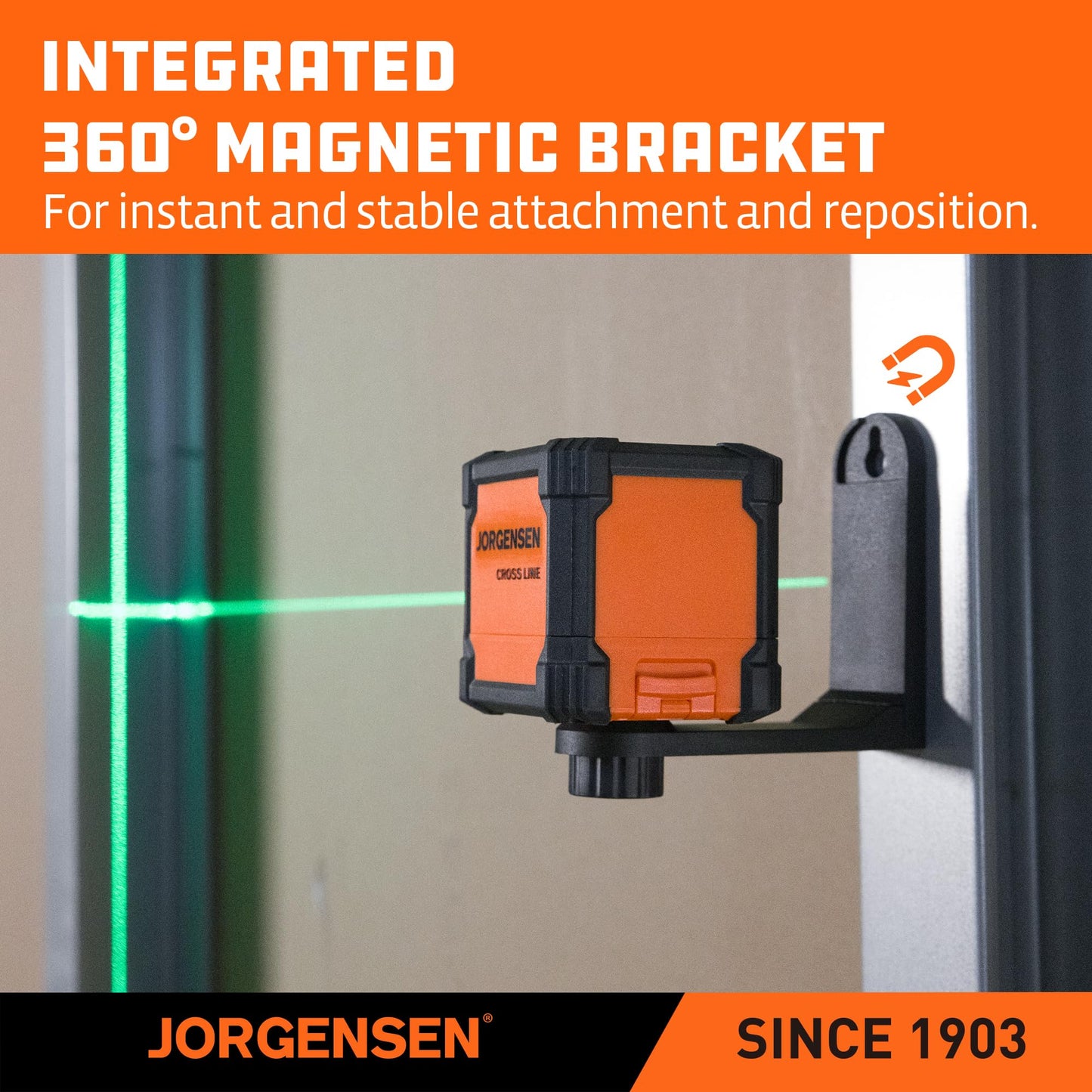 JORGENSEN Laser Level with Tripod, 65 FT Self Leveling Cross Line Laser Leveler Tool with 360° Magnetic Base, Green Laser Level for Picture Hanging, Home Renovation, Indoor Project - Medaid International