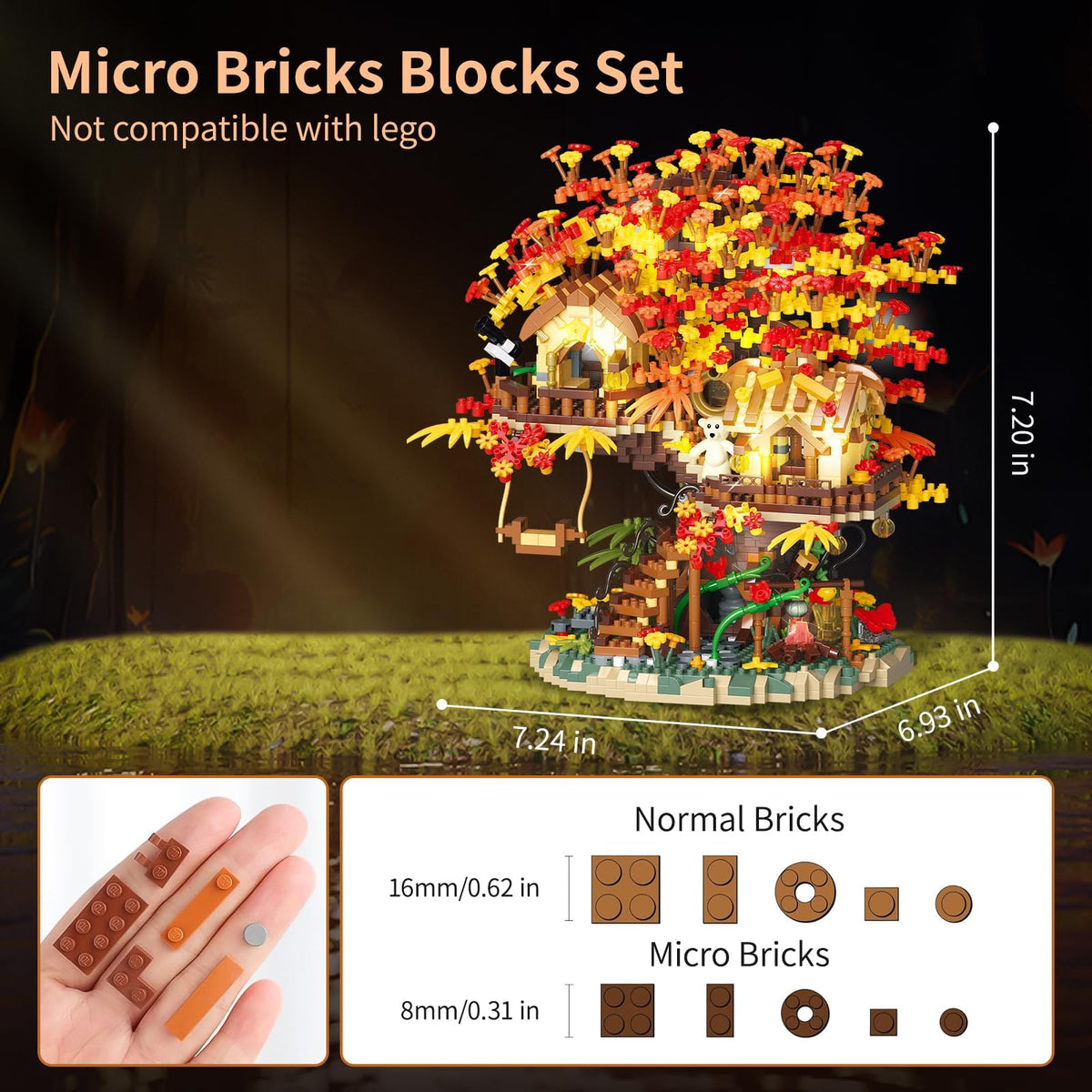 KASTWAVE Treehouse Building Blocks Set with LED Lights, Akino Forest Style Building Toy Kit, Miniature Tree House Model Decor, Ideal Birthday for Age8+ Kids Adults (2725PCS Micro Bricks)