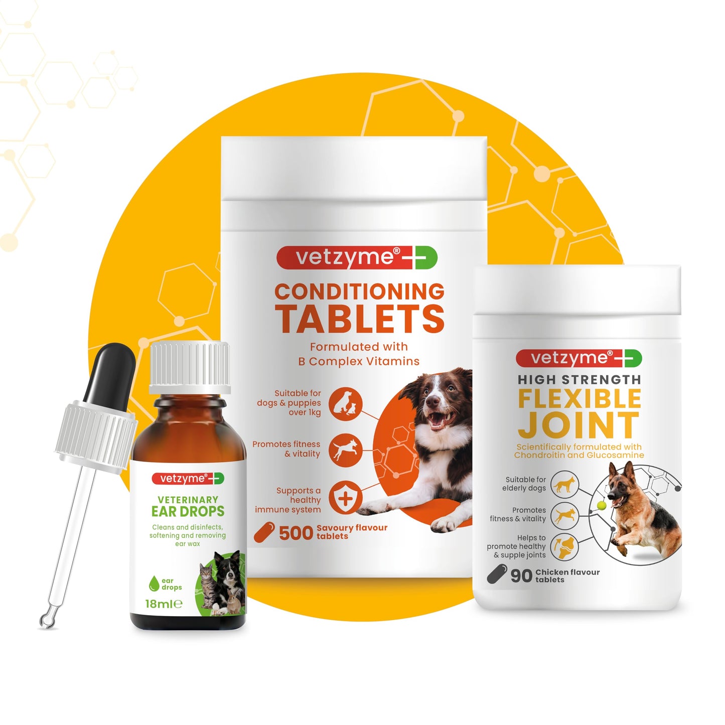 Vetzyme Flexible Joint Tablets with Glucosamine, 90 Tablets - Medaid International