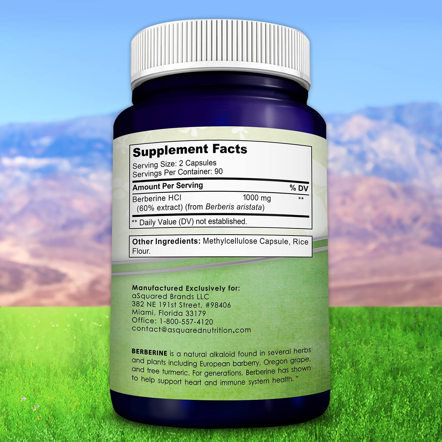 aSquared Nutrition Pure Berberine 1000mg Supplement - 180 Veggie Capsules, Natural Berberine Hydrochloride HCL Plus, Max Strength 1000 mg (2X 500mg), Potent Berberine Vegan Extract - Medaid International