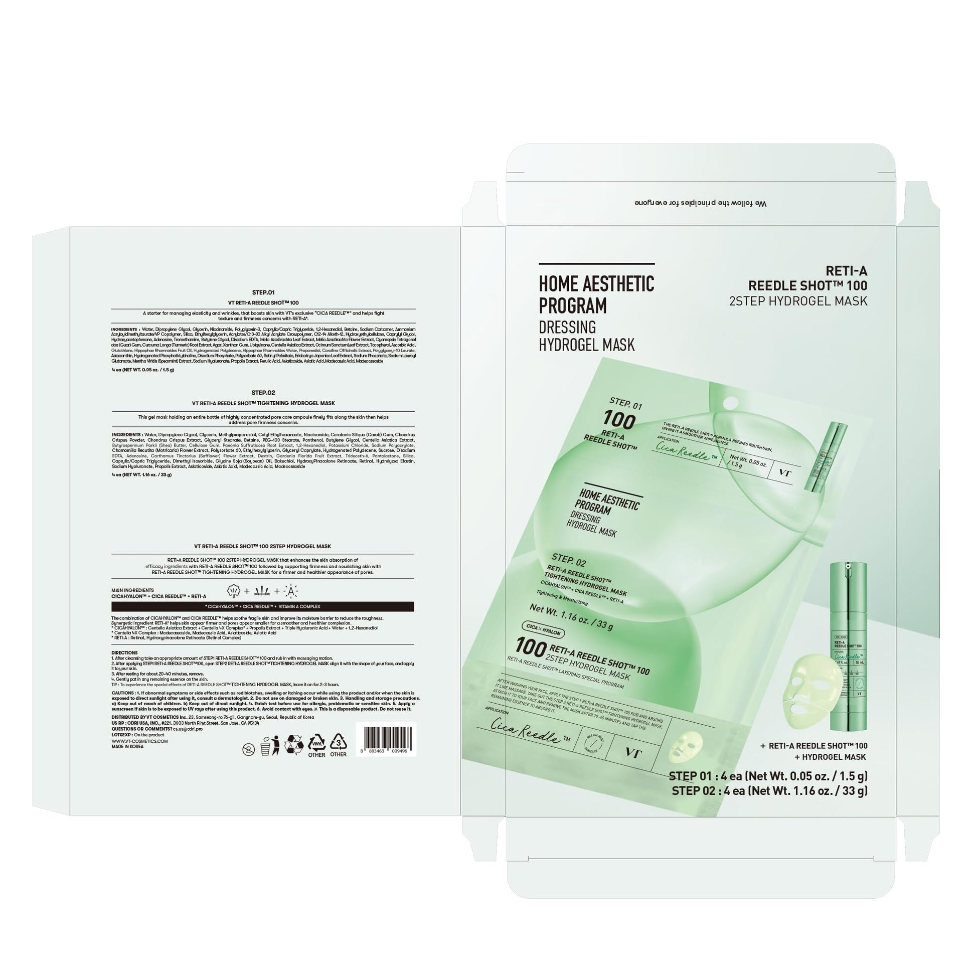 VT COSMETICS Reti-A Reedle Shot 100 2-Step Hydrogel Mask(34.5gx4ea), Intensive Tightening, Exosome Retinol, Overnight Melting Mask, Ideal for Retinol Beginners, Korean Facial Mask - Medaid International