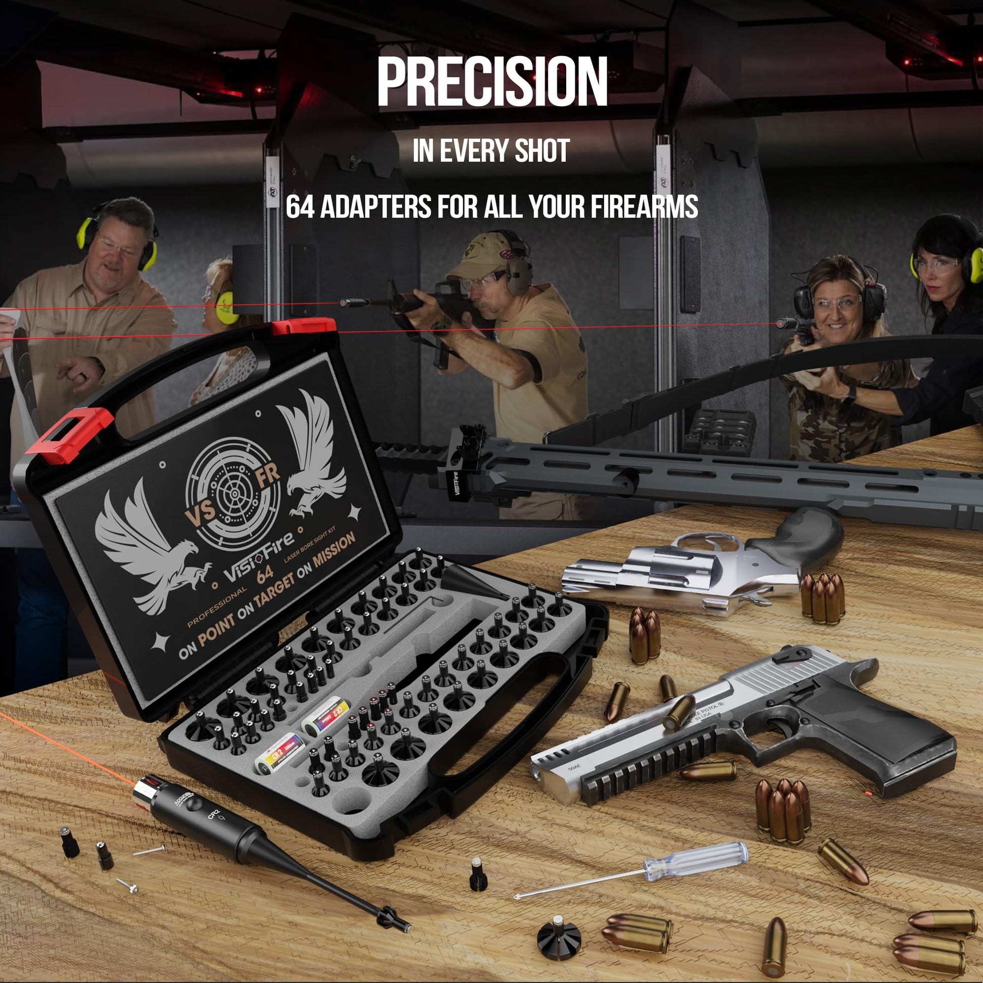 Visiofire Tool-Free Laser Bore Sight Kit, Red Laser Bore Sighter with 64 Upgraded Adapters fit 0.17 to 12 GA Calibers, Multi-Caliber Sighting Tool for All Gun, Powerful Boresighter (Red) - Medaid International