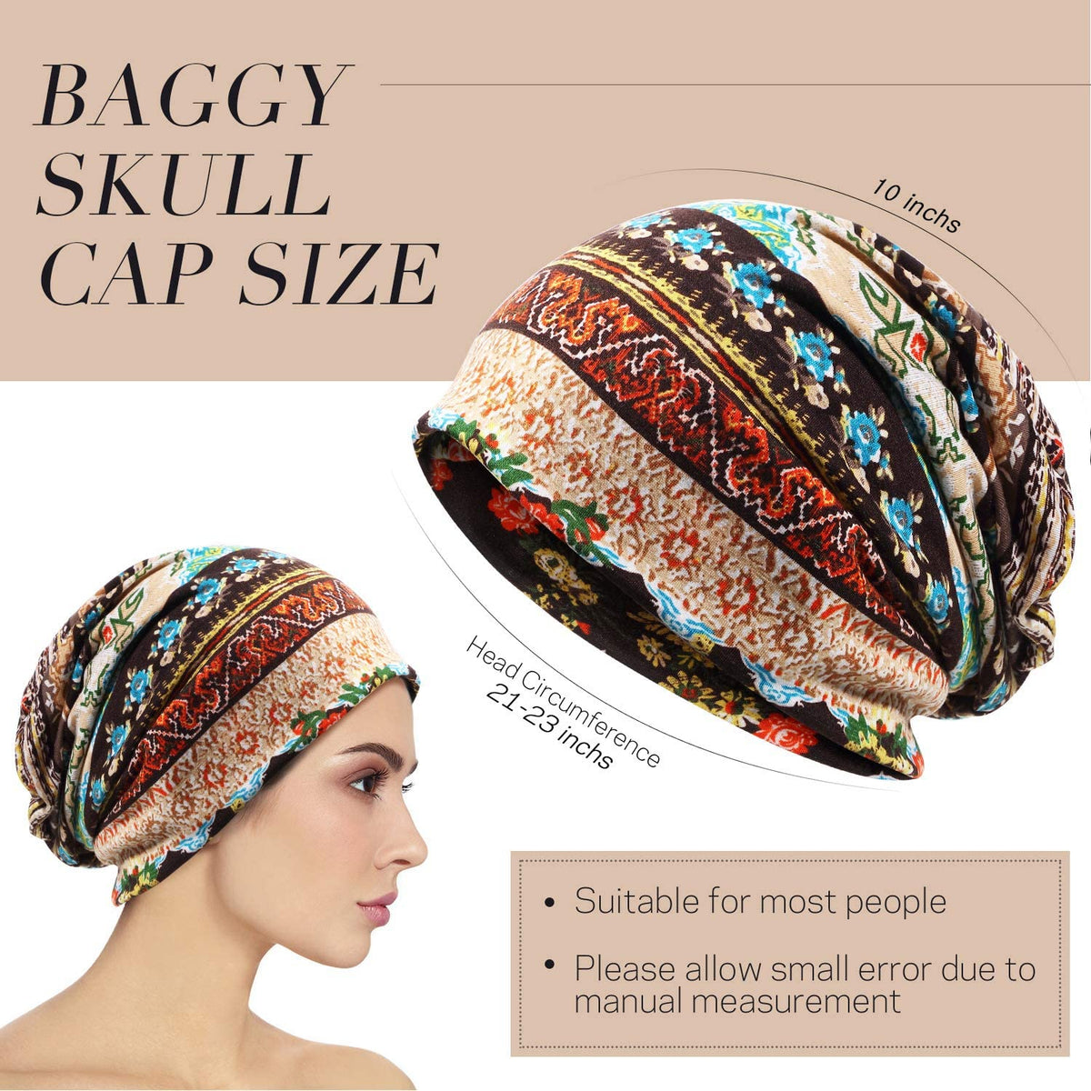TERRIFI Women's Slouchy Beanie Hat Baggy Sleep Cap Turban Headwear, 5 Pieces