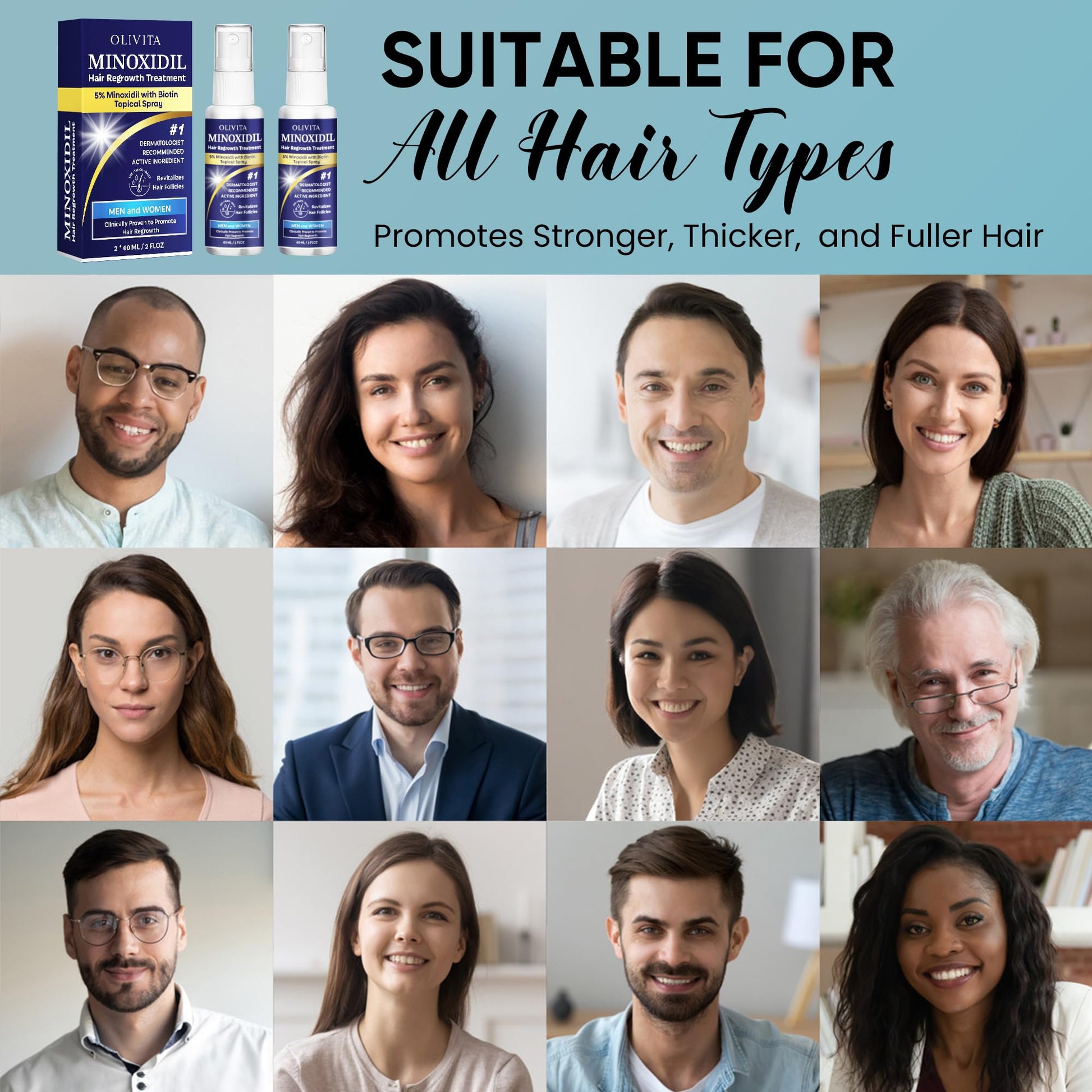 Minoxidil for Men and Women Hair Growth: 5% Minoxidil Spray Hair Regrowth Treatment Serum with Biotin & Rosemary -Stop Hair Thinning and Hair Loss For Stronger Thicker Longer Hair - 2 Pack - Medaid International