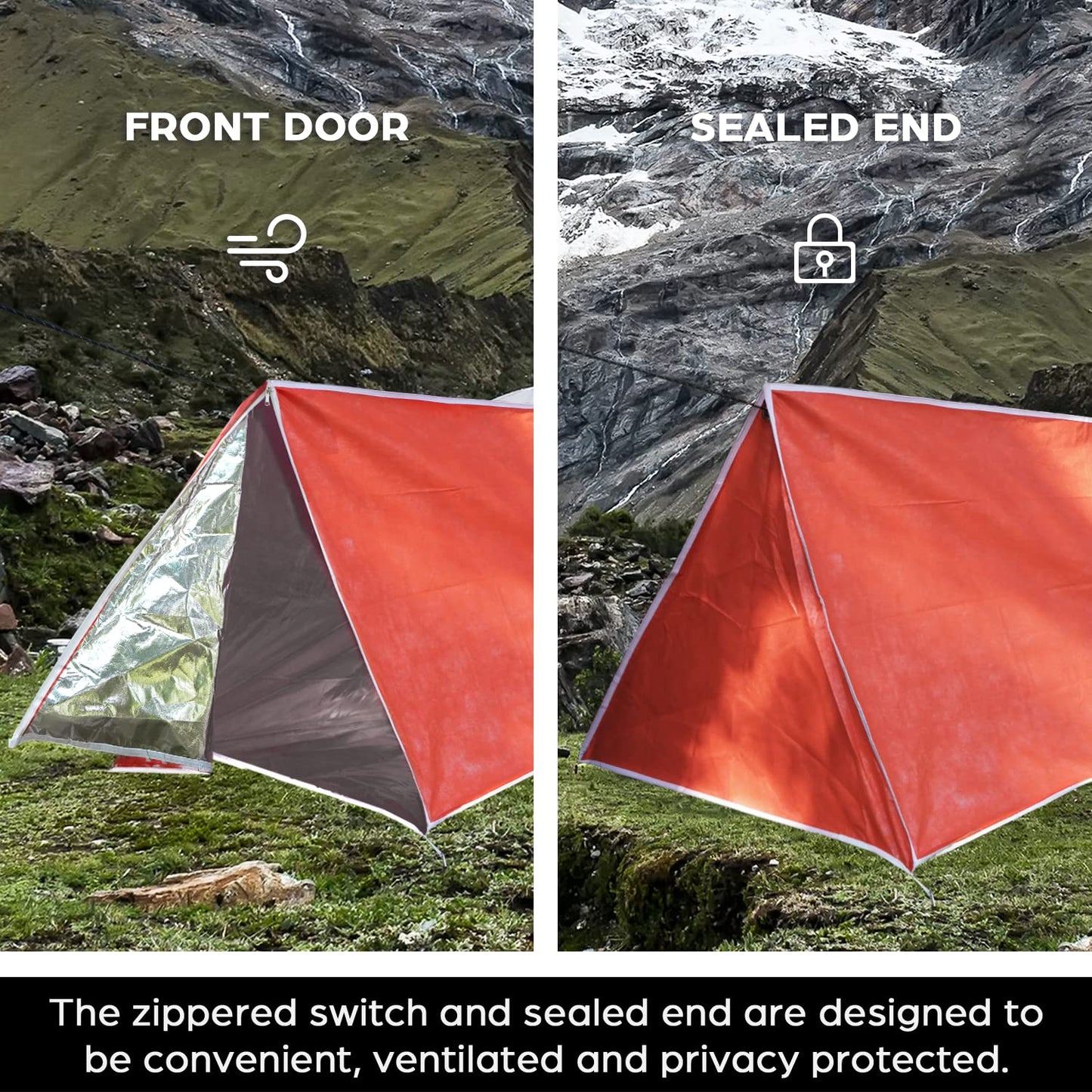 Life-Saving Equip:LYN Instant 1-2 Person Survival Emergency Shelter Tent,Reflective Waterproof Windproof Fireproof Lightweight Bugout, with Paracord+Stake+Zipper for Car Camping,Hiking&First Aid