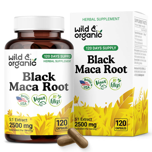 Wild & Organic Black Maca Root Capsules for Women & Men 500 mg - Overall Support - 120 Vegan Capsules with Maca Powder - Men & Women Supplement - 120 Days Supply, Non-GMO, No Fillers, Gluten-Free - Medaid International