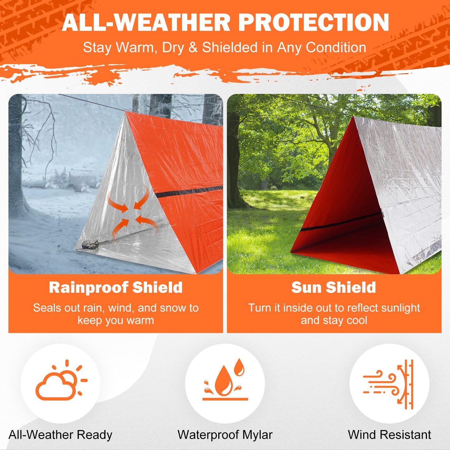 Life Emergency Tent Survival Shelter - 2 Person Mylar Emergency Shelter Tube Tent with Emergency Whistle & Paracord, All-Weather Survival Gear for Camping, Hiking & Survival Kits